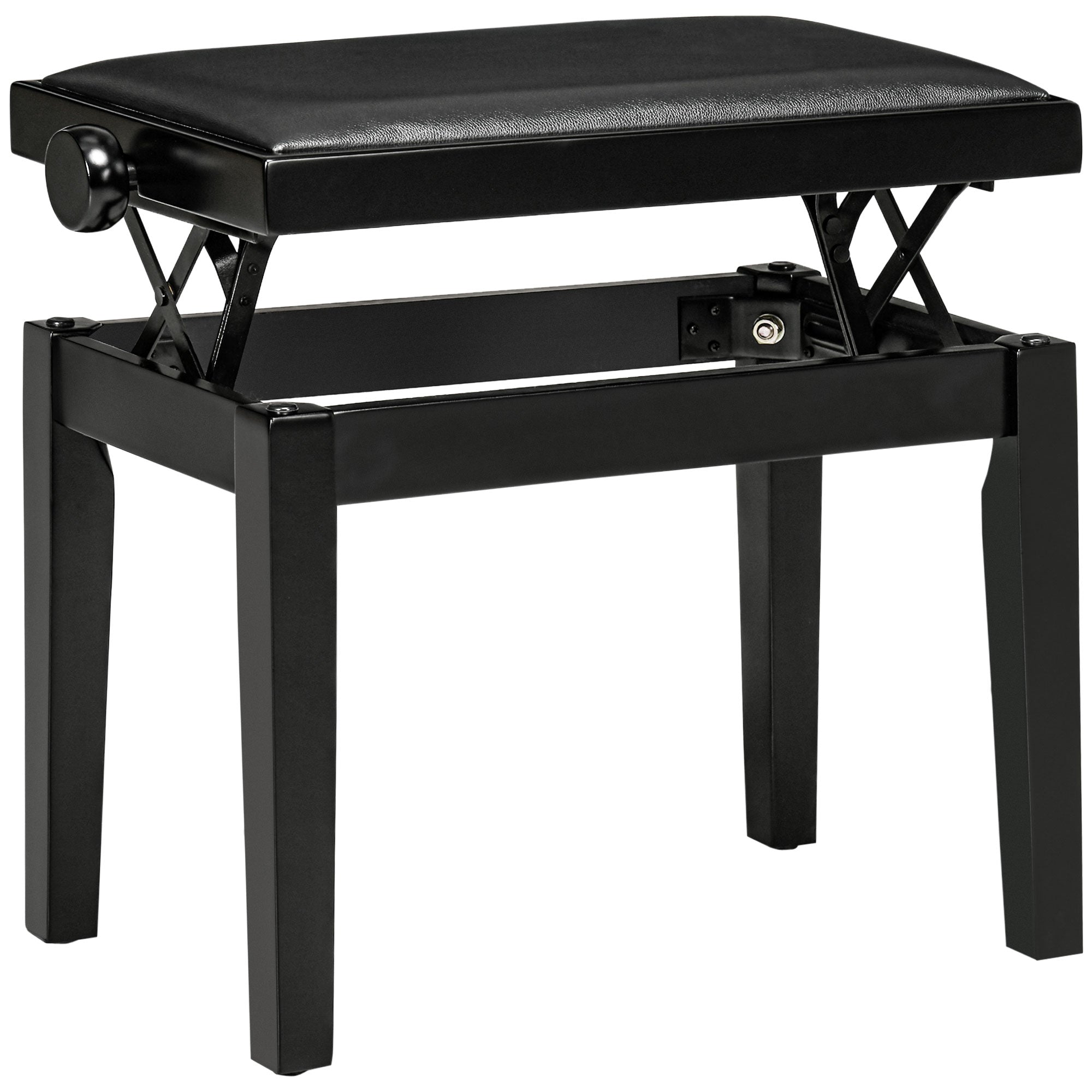 HOMCOM Klavierbank, Pianostuhl, höhenverstellbar, eleganter Hochglanz, Kunstleder+Kautschukholz, schwarz, 63 x 33 x 56cm