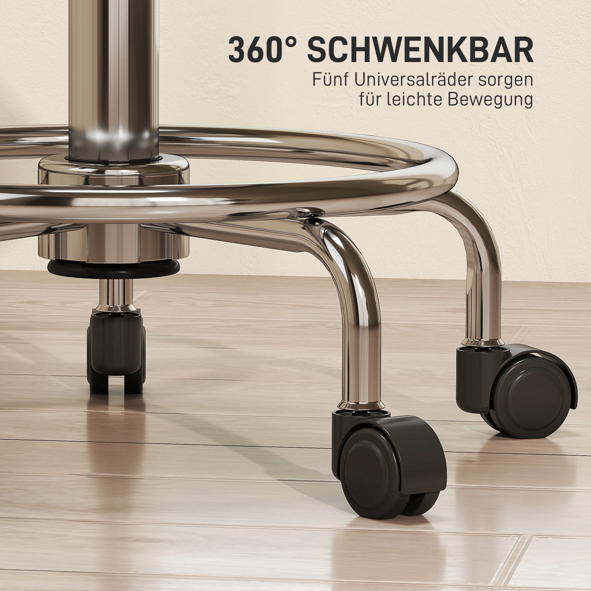 HOMCOM Rollhocker höhenverstellbar mit Rückenlehne Drehhocker 59-75 cm Arbeitshocker 360° drehbar Schwarz
