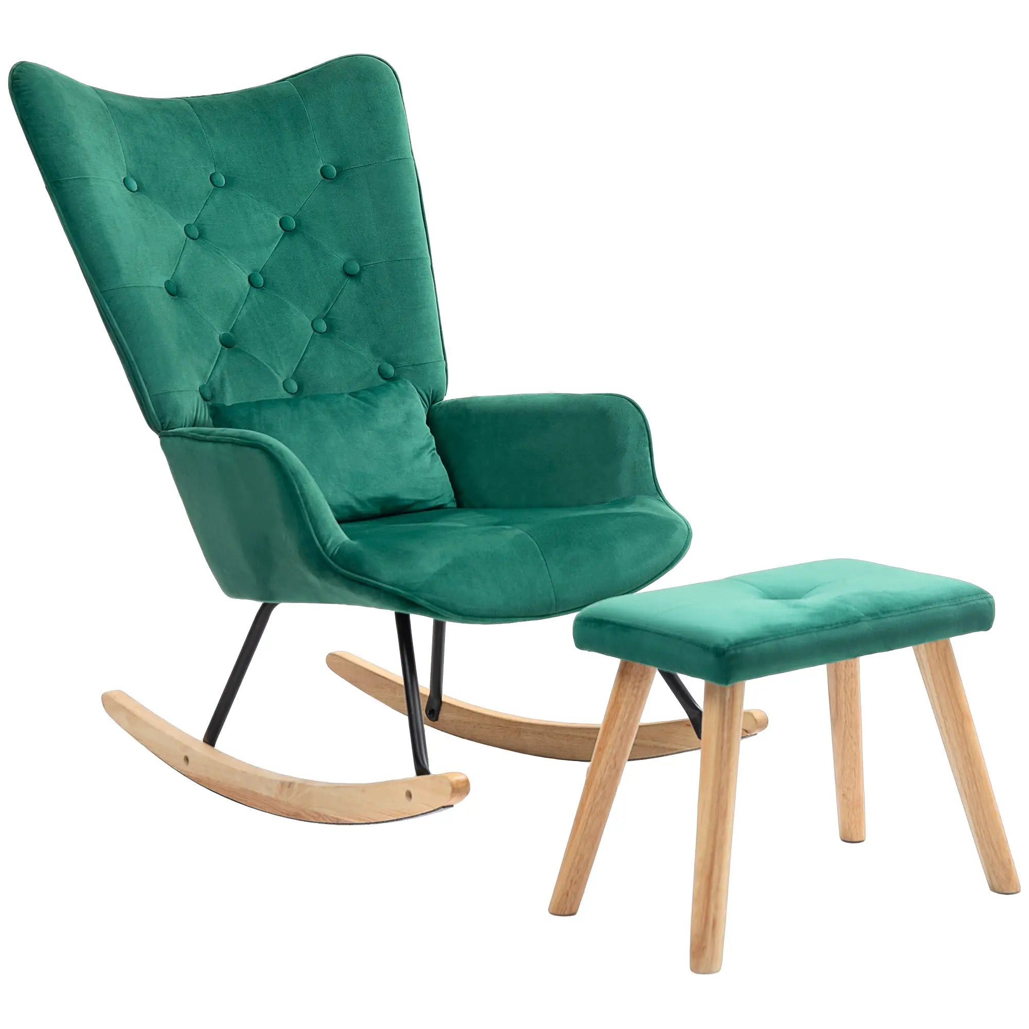 HOMCOM Relaxsessel mit Hocker Schaukelstuhl Set Samt grün