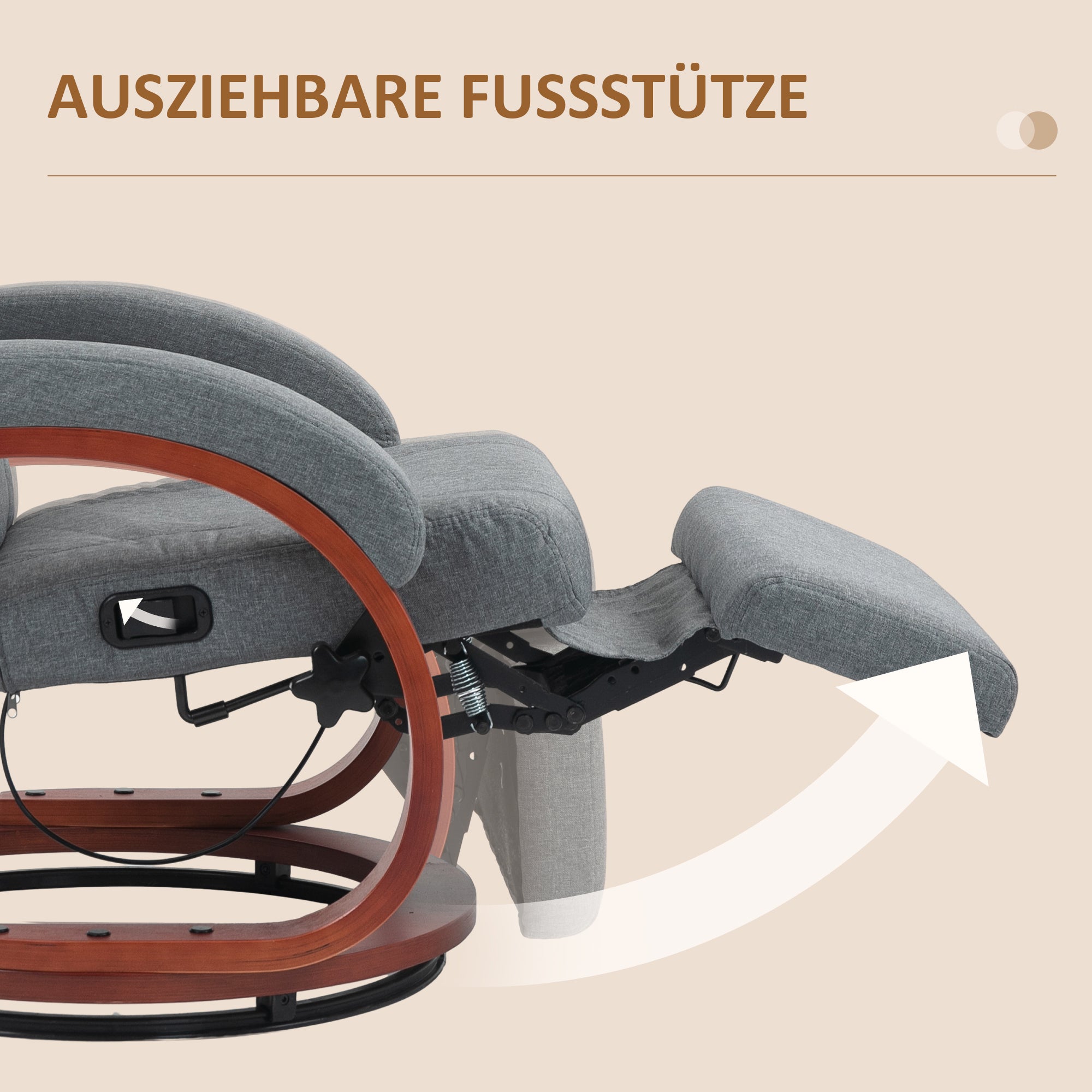 HOMCOM Relaxsessel mit klappbarer Fußstütze, drehbar, neigbare Lehne, Leinenoptik, bis 140 kg, Grau