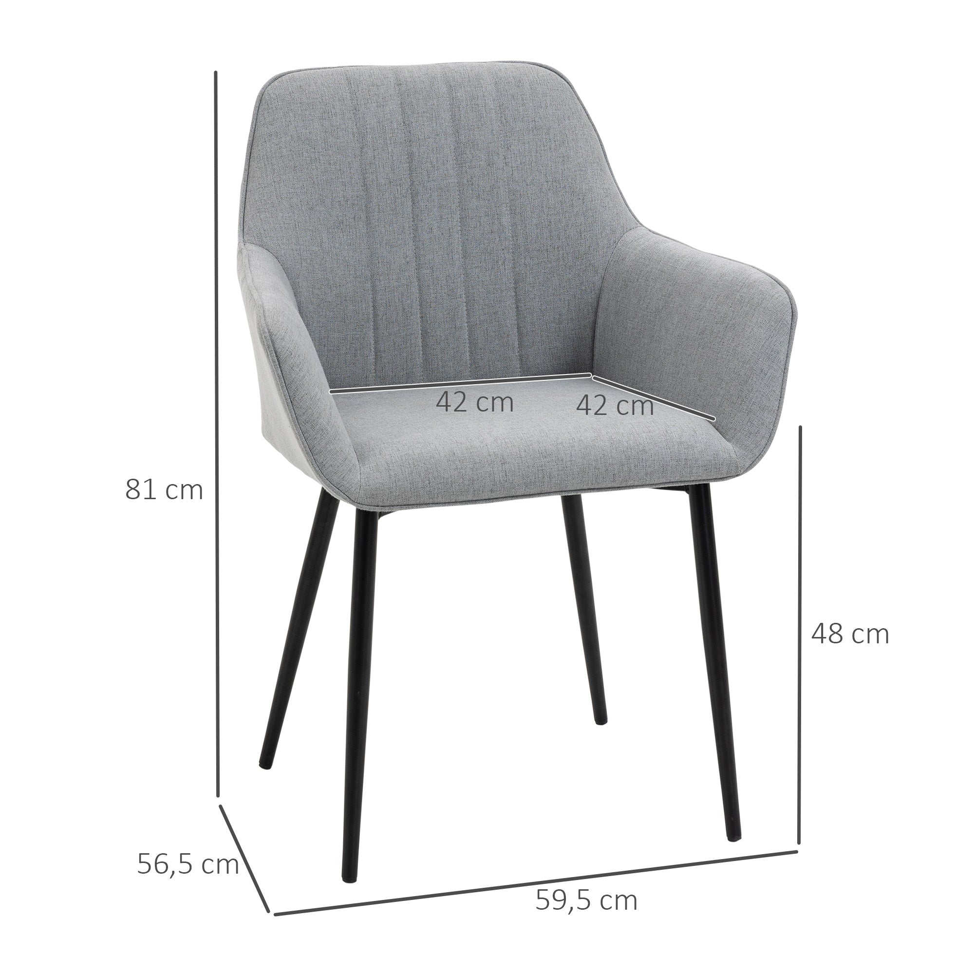 HOMCOM 2er Set Esszimmerstühle Essstühle Polsterstuhl mit atmungsaktivem Leinenbezug Wohnzimmerstuhl Sessel Küchenstuhl mit Rückenlehne Armlehne Leinen Hellgrau 59,5 x 56,5 x 81 cm