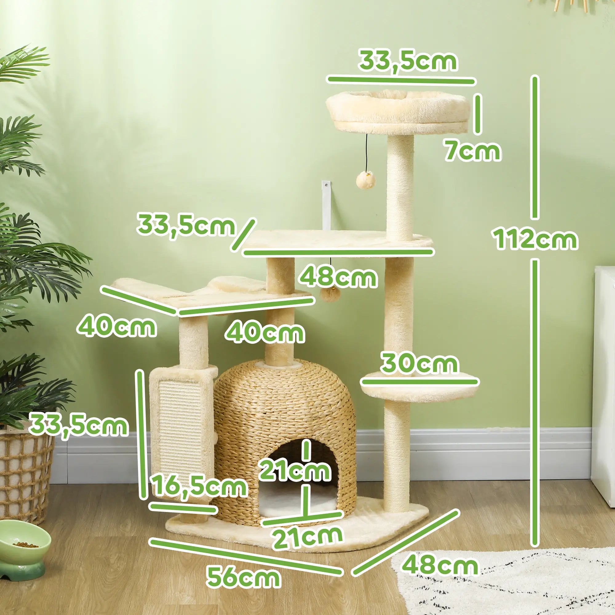 PawHut Kratzbaum 112?cm mit Höhle & Spielbällen Beige