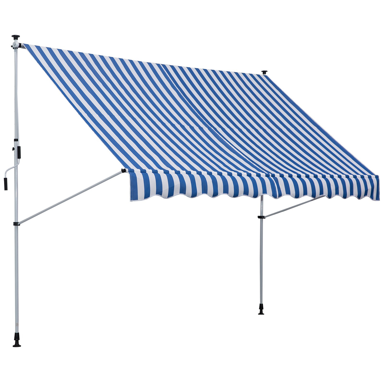 Outsunny Klemmmarkise mit Handkurbel höhenverstellbar Gelenkarmmarkise schmutzabweisend, witterungsbeständig Balkonmarkise 150cm breit Terrassenmarkise für Terrasse Balkon Veranda Blau+Weiß