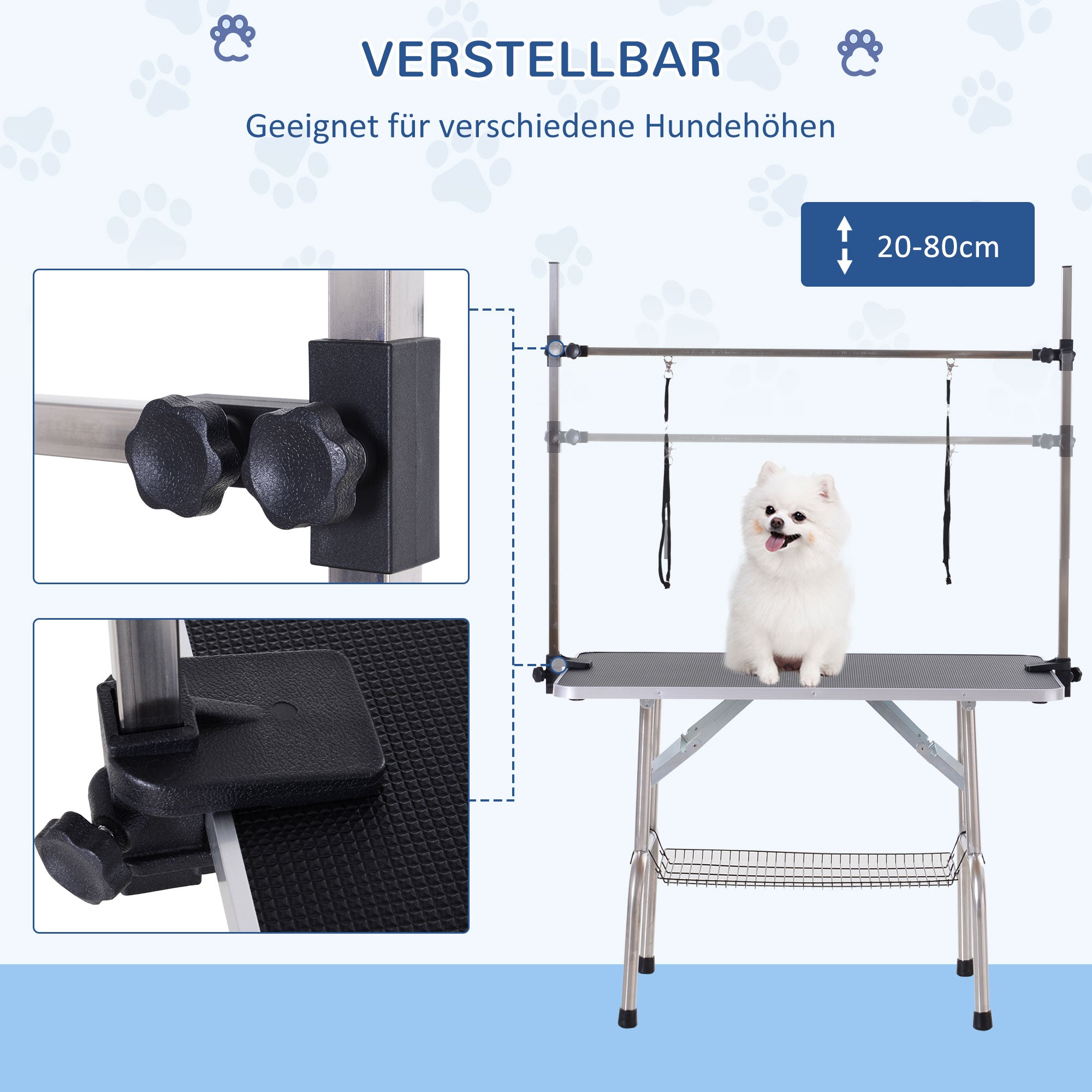 PawHut Hundepflegetisch Trimmtisch mit Unterkorb Tierpflegetisch Hunde Pflegetisch Hundefriseur Tisch Schertisch für Hunde Katzen bis zu 100kg Schwarz