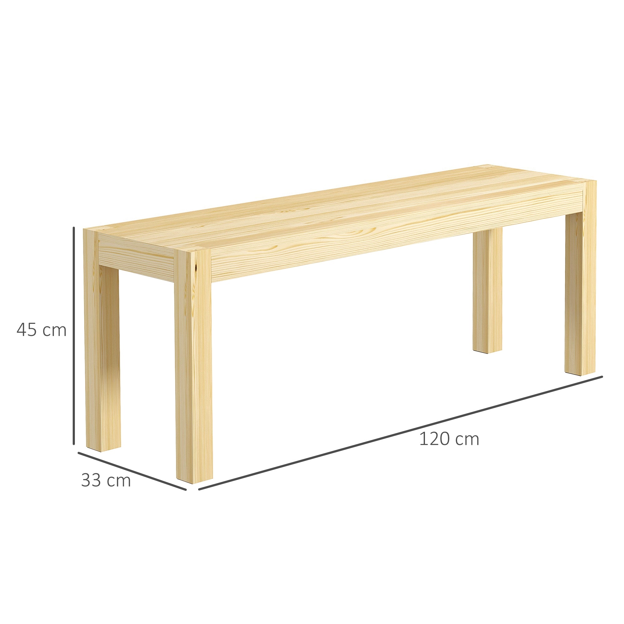 HOMCOM Sitzbank Holzbank Küchenbank, Massivholz, 3-Sitzerbank, 120 cm x 33 cm x 45 cm, Natur