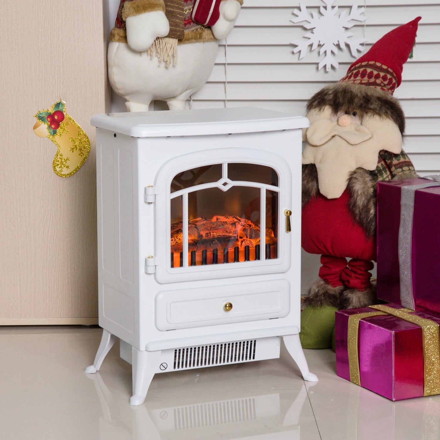 HOMCOM Elektrokamin Kaminofen Flammeneffekt 950/1850W Überhitzungs-Schutz Weiß 41,5 x 28 x 54,8 cm