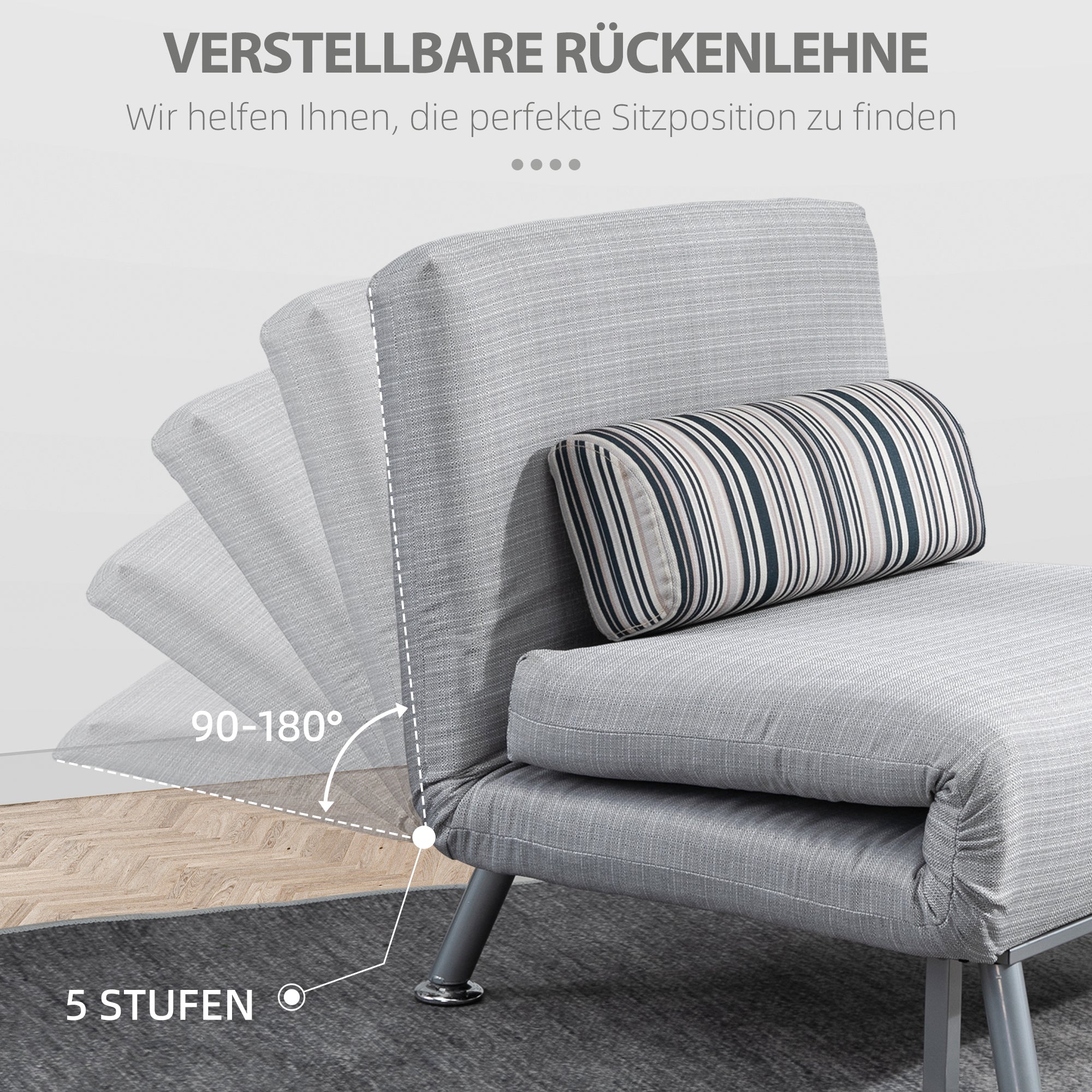 HOMCOM Klappsessel mit Bettfunktion, klappbarer Relaxsessel in Leinenoptik, Verstellbare Rückenlehne, 75 x 70 x 75 cm, Grau
