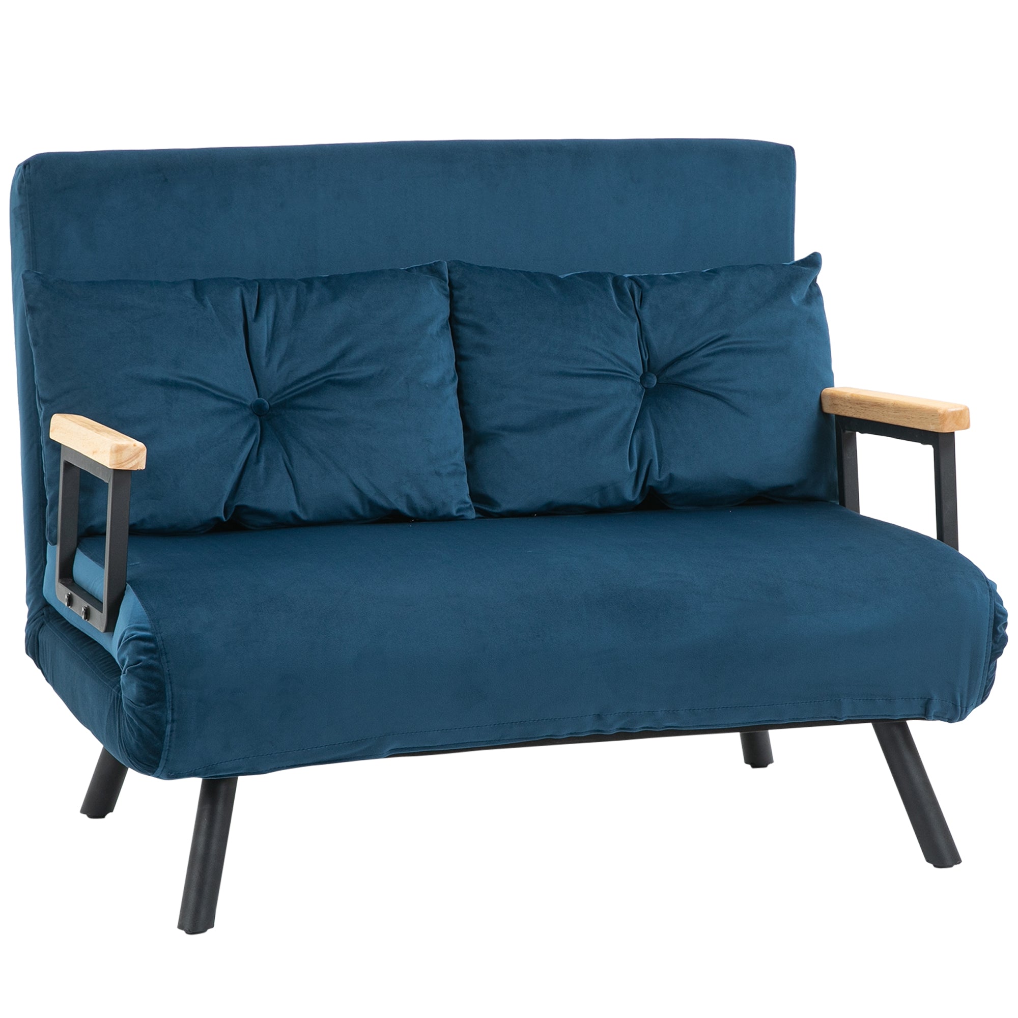 HOMCOM Schlafsofa 2er-Sofa Samtsofa, Schlaffunktion, inkl. 2 Kissen, Samtoptik, Natur + Blau