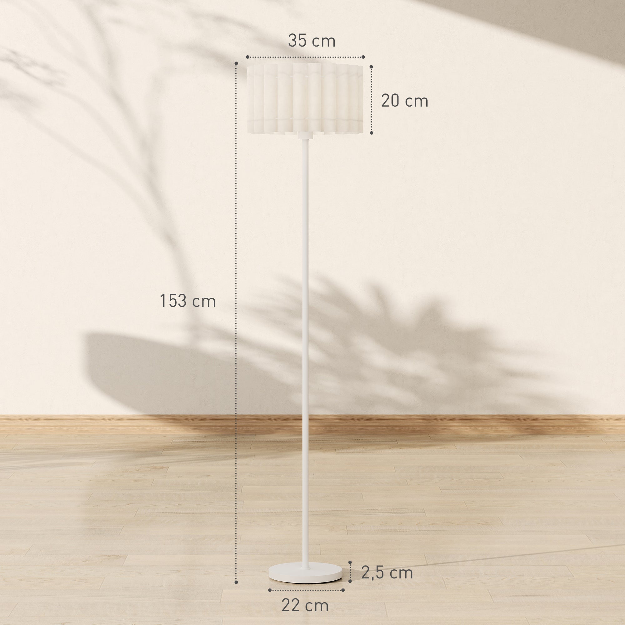HOMCOM Stehlampe im Retro-Stil, Kunststoff-Lampenschirm, Fußschalter, Metallstab, Weiß