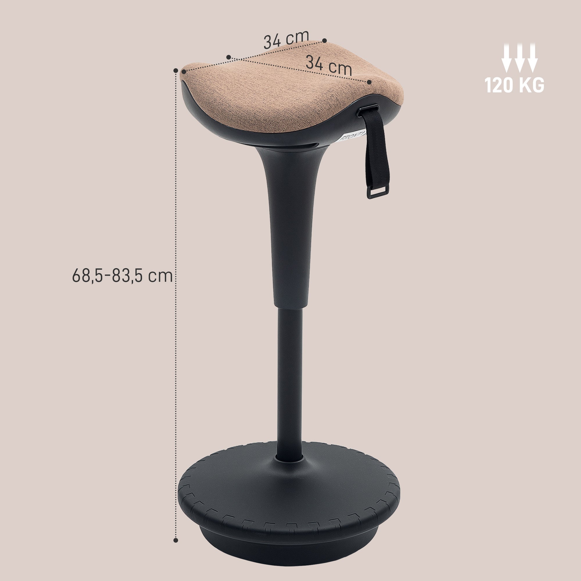 HOMCOM Balancehocker, beweglicher Sitz, drehbar, höhenverstellbar, ergonomisch, 34 x 34 x 68,5-83,5 cm, Braun