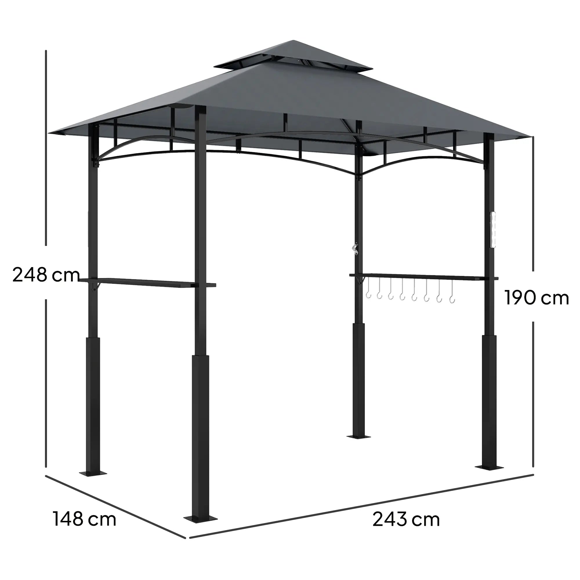 Outsunny Grillpavillon doppelschichtiges Vordach LED-Licht