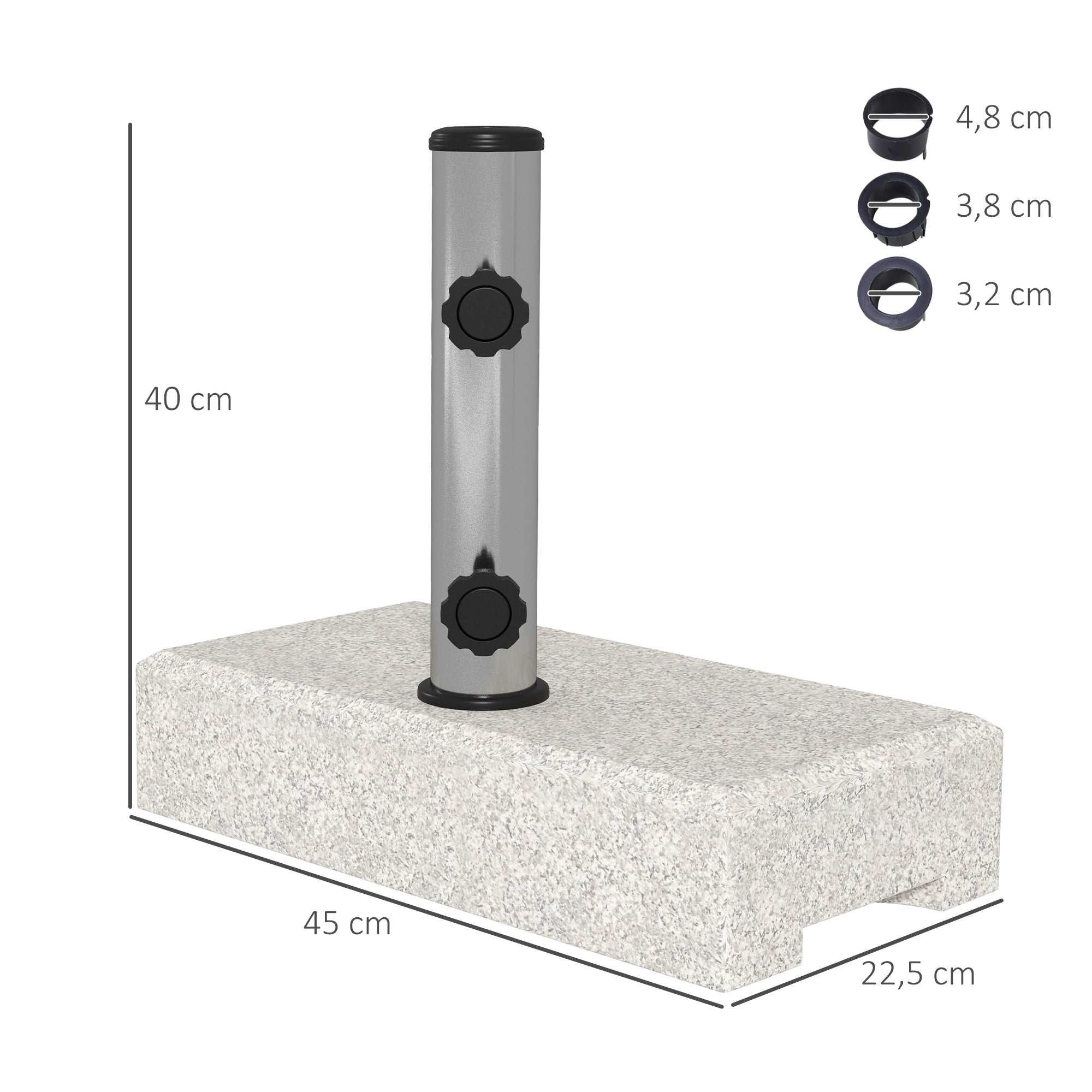 Outsunny Sonnenschirmständer 25 kg, Schirmfuß aus Granit, für Schirmstöcke Ø32/38/48 mm, Grau