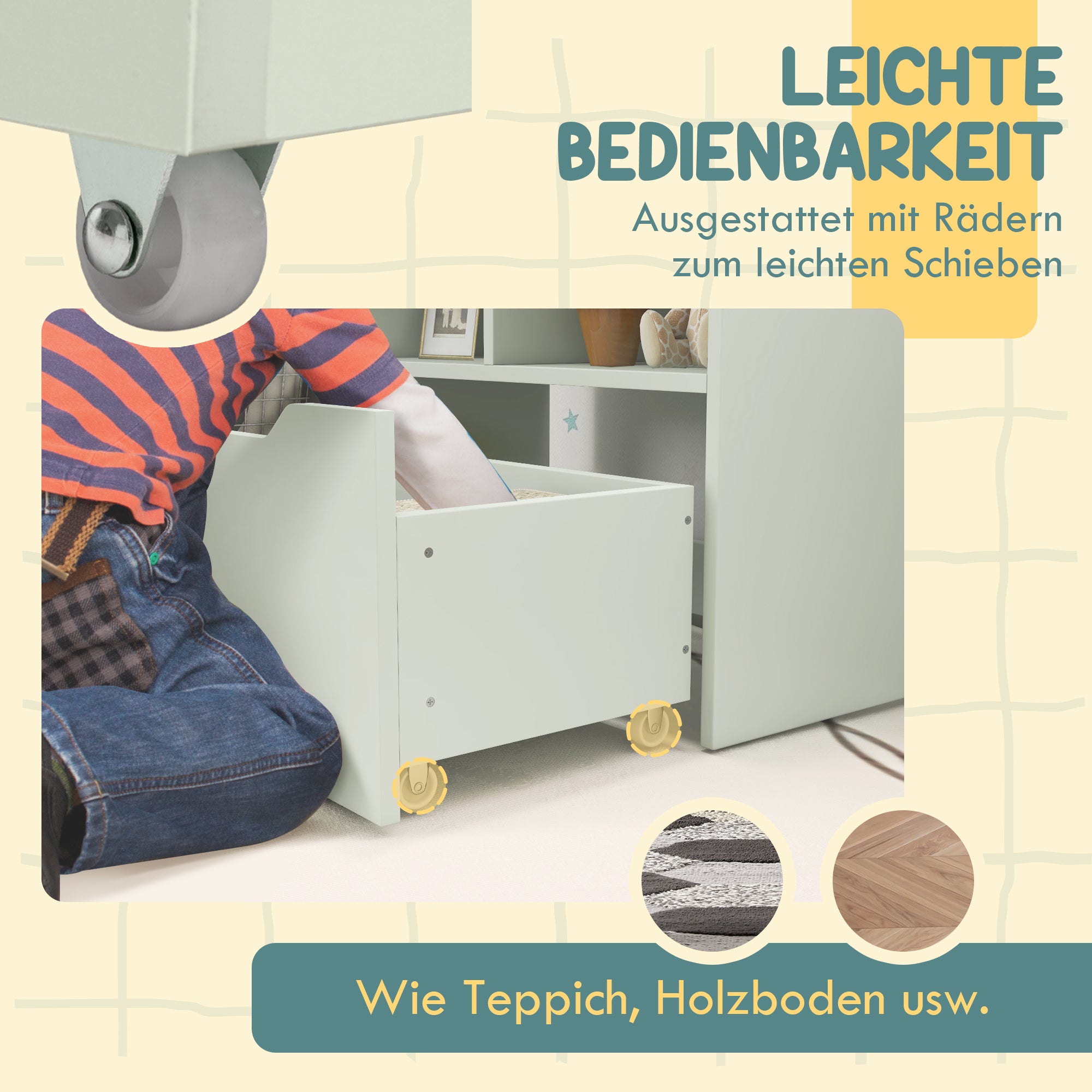 HOMCOM Kinderregal mit Schublade, Bücherregal mit Fächern, 60 x 29,9 x 90 cm, Grün