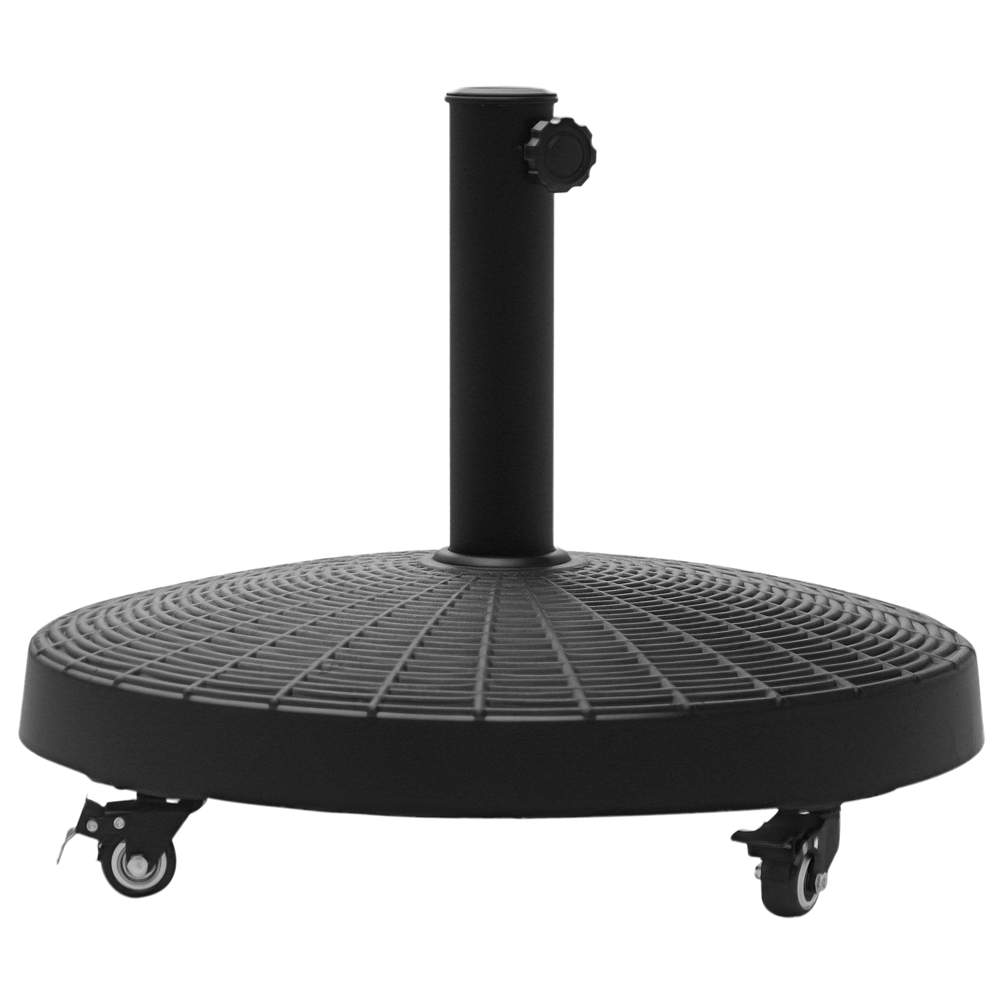 Outsunny Sonnenschirmständer 25kg Schirmständer mit Rollen rund Rattanoptik Ständer für Schirmstangen mit Ø38/48 mm Ständer für Garten, Balkon, Schwarz