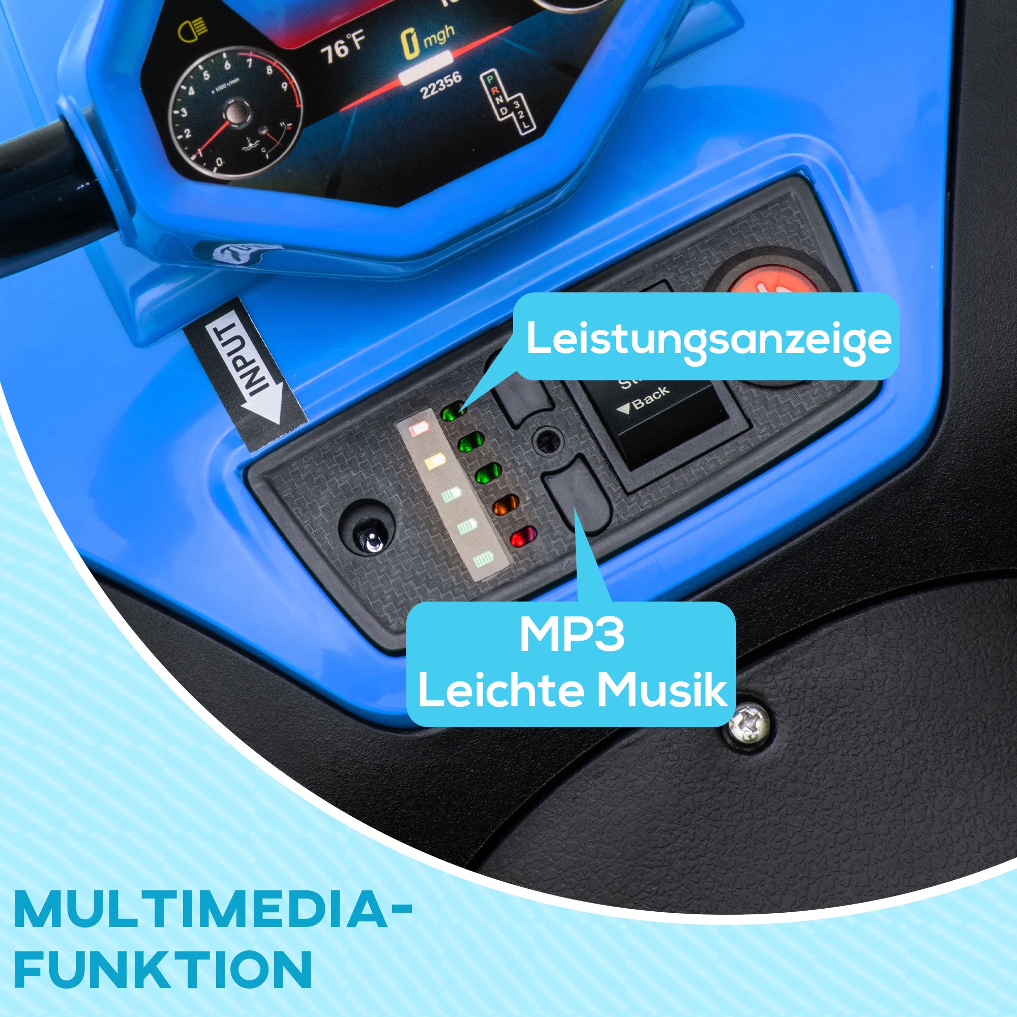 AIYAPLAY Elektro-Kinderquad, Licht & Musik, Federung, 5 km/h, 50 Min. Fahrzeit, für 3-5 Jahre, Blau