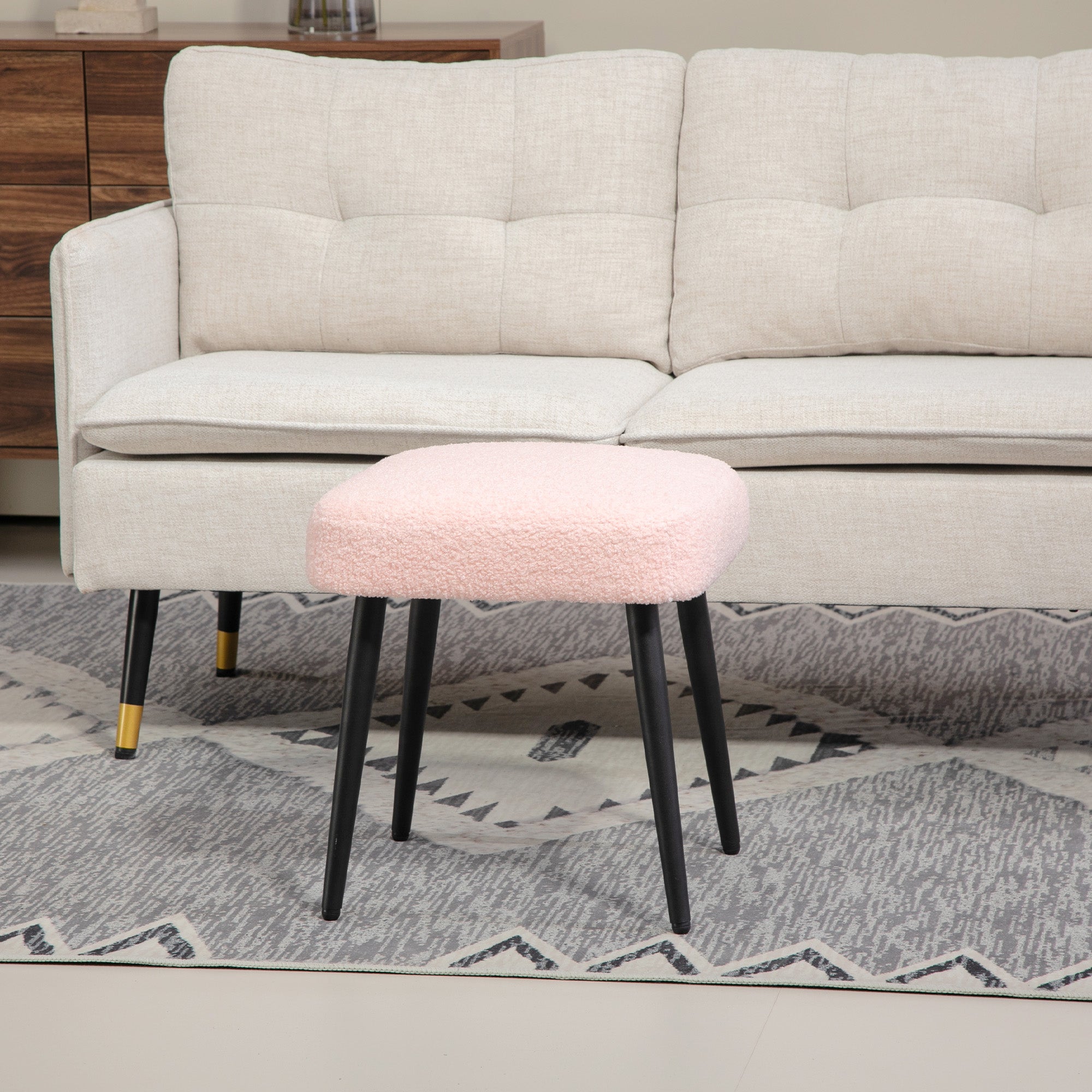 HOMCOM Hocker, Fußstütze, gepolsterter Sitz, Kaschmir-Optik, Stahlbeine, 42 x 42 x 47 cm, Rosa