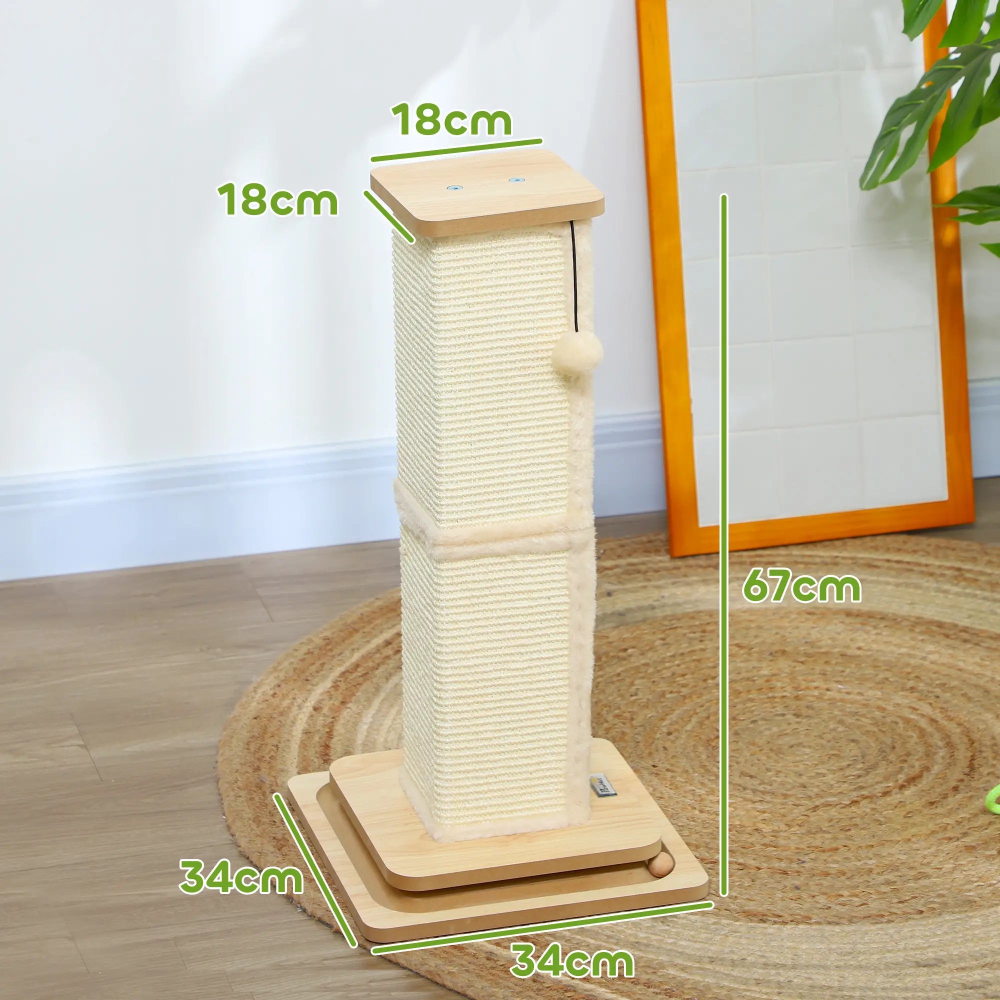 PawHut 3-in-1 Kratzstamm 67?cm mit Spielball & Sisalsäule