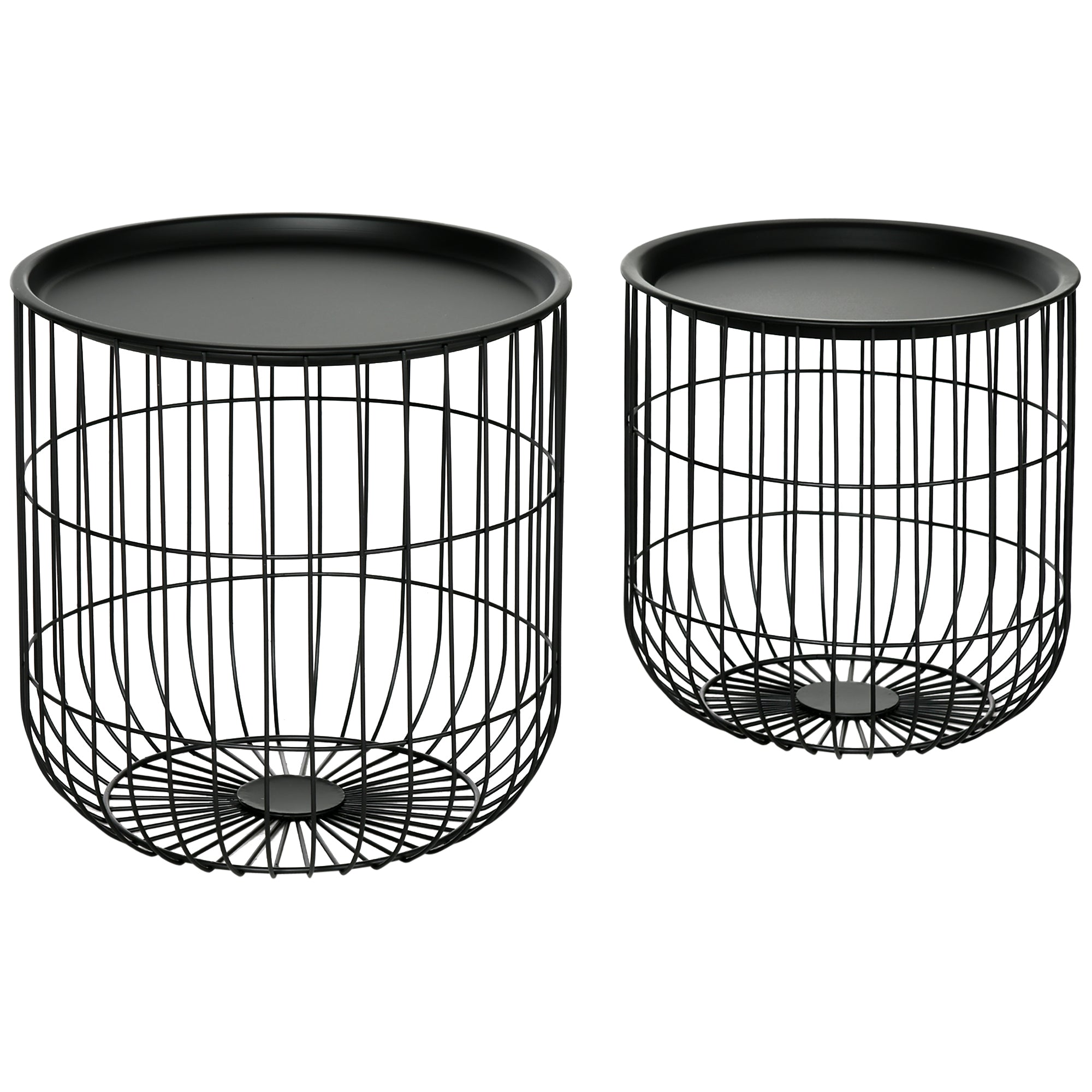 HOMCOM 2er-Set Beistelltische im Skandidesign, mit Stauraum, stapelbar, Schwarz