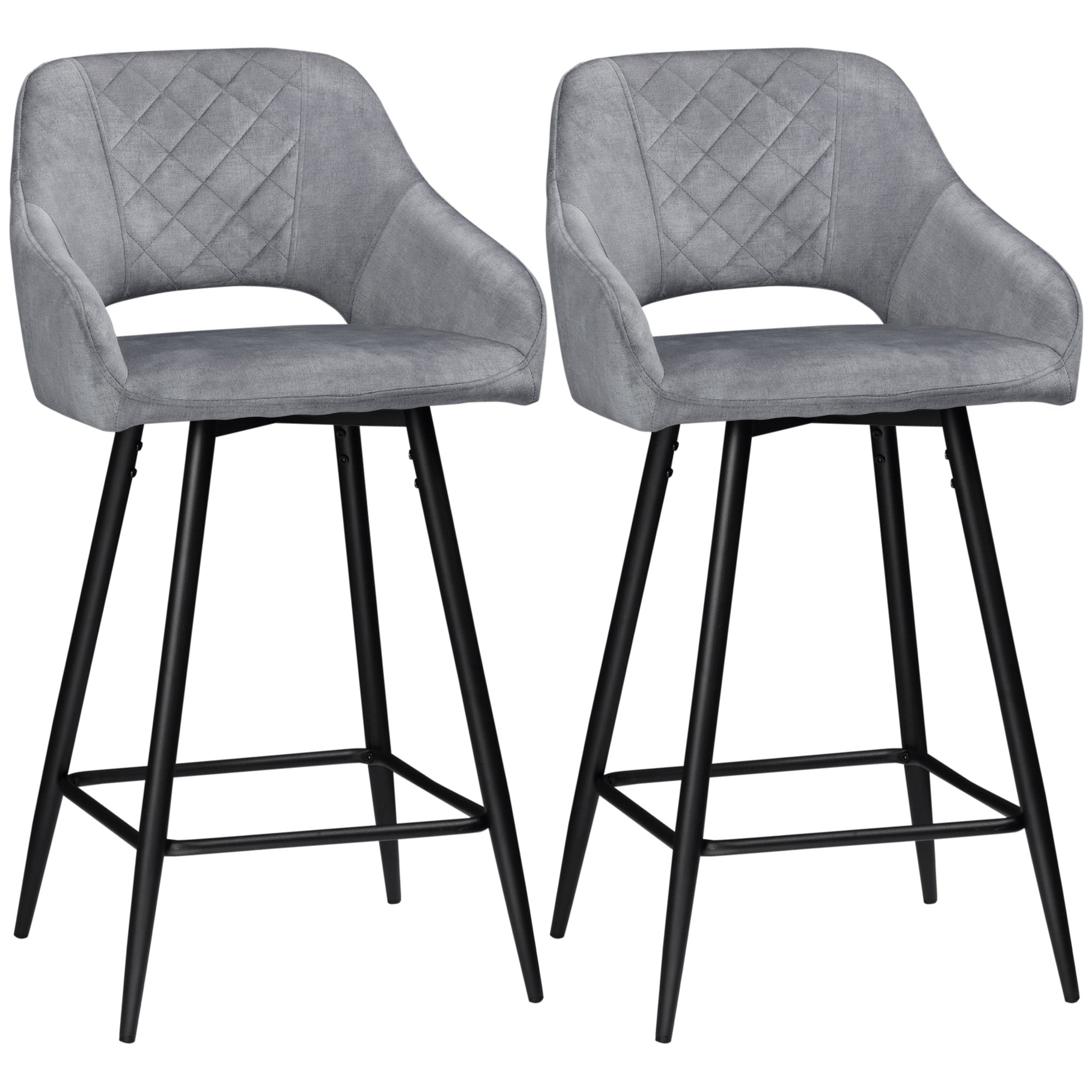 HOMCOM 2er-Set Barhocker im Retrodesign, Samtoptik, inkl. Fußstütze 50 cm x 56 cm x 98 cm Grau