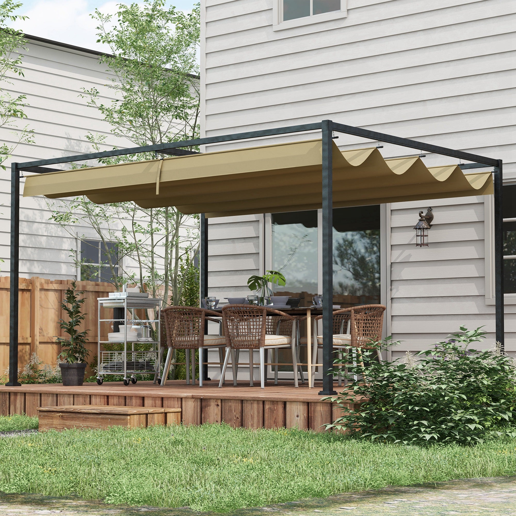Outsunny Pergola 4×3 m Khaki mit Schiebedach