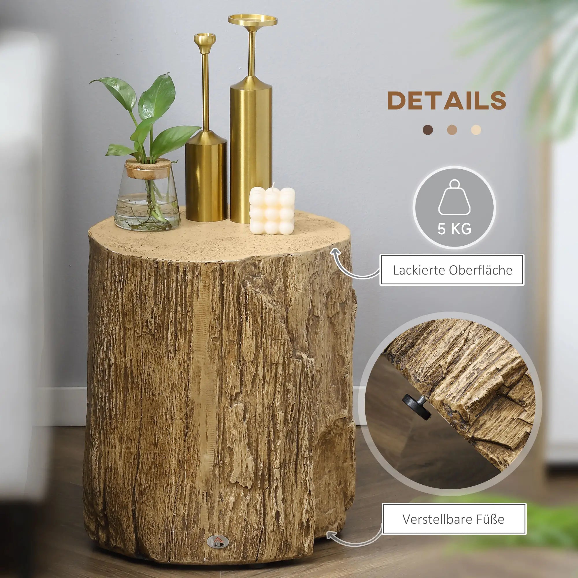 HOMCOM Beistelltisch Baumstumpf-Optik vielseitig Indoor Outdoor