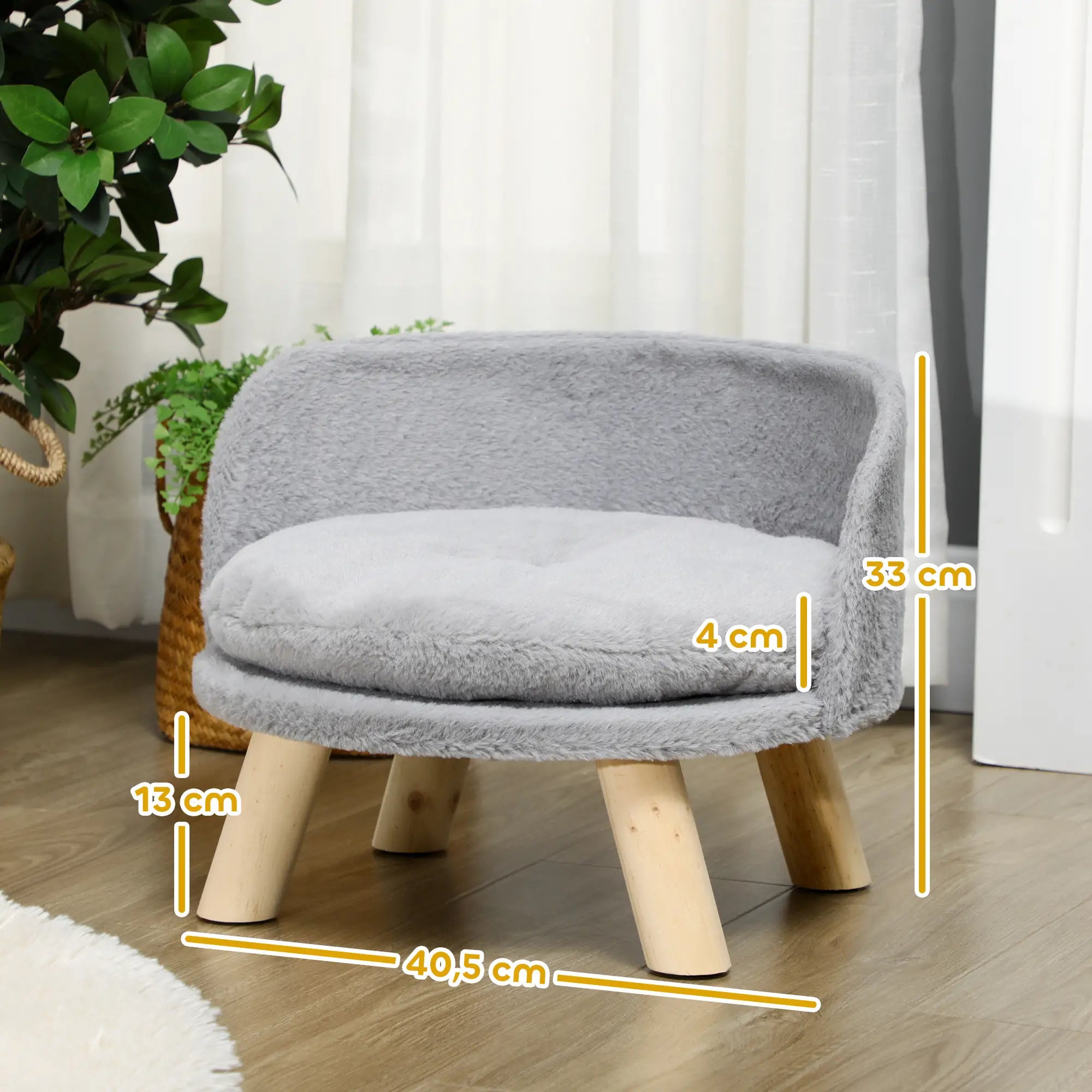 PawHut Haustierbett 40,5 × 40,5 × 33 cm – Grau mit Kissen & Holzfüßen