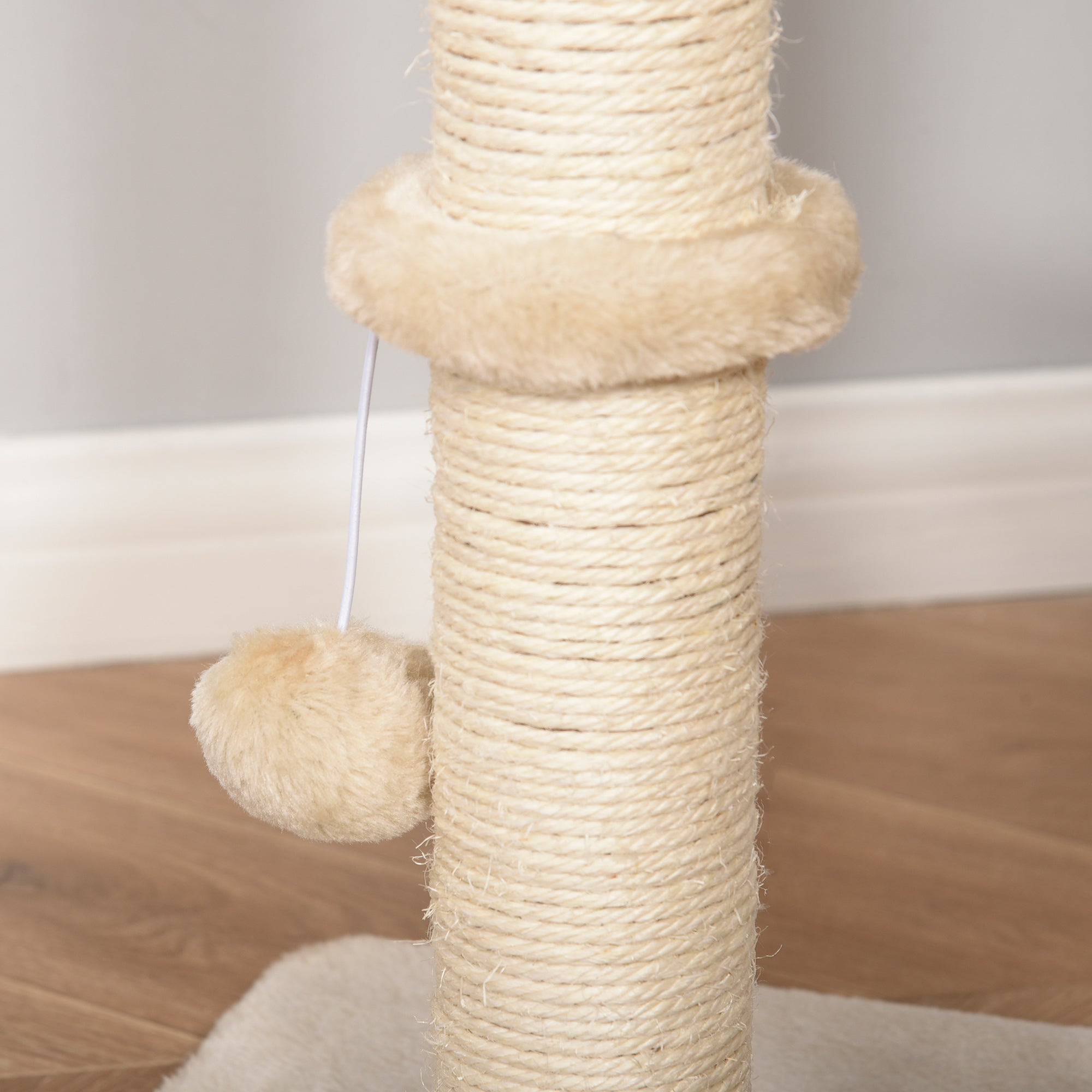 PawHut Kratzbaum 100 cm Katzenturm mit Höhle, Spielball, Sisalstämme, Plattform, mehrstöckiger Katzenkratzbaum, Kletterbaum, für mittelgroße Katzen, Beige