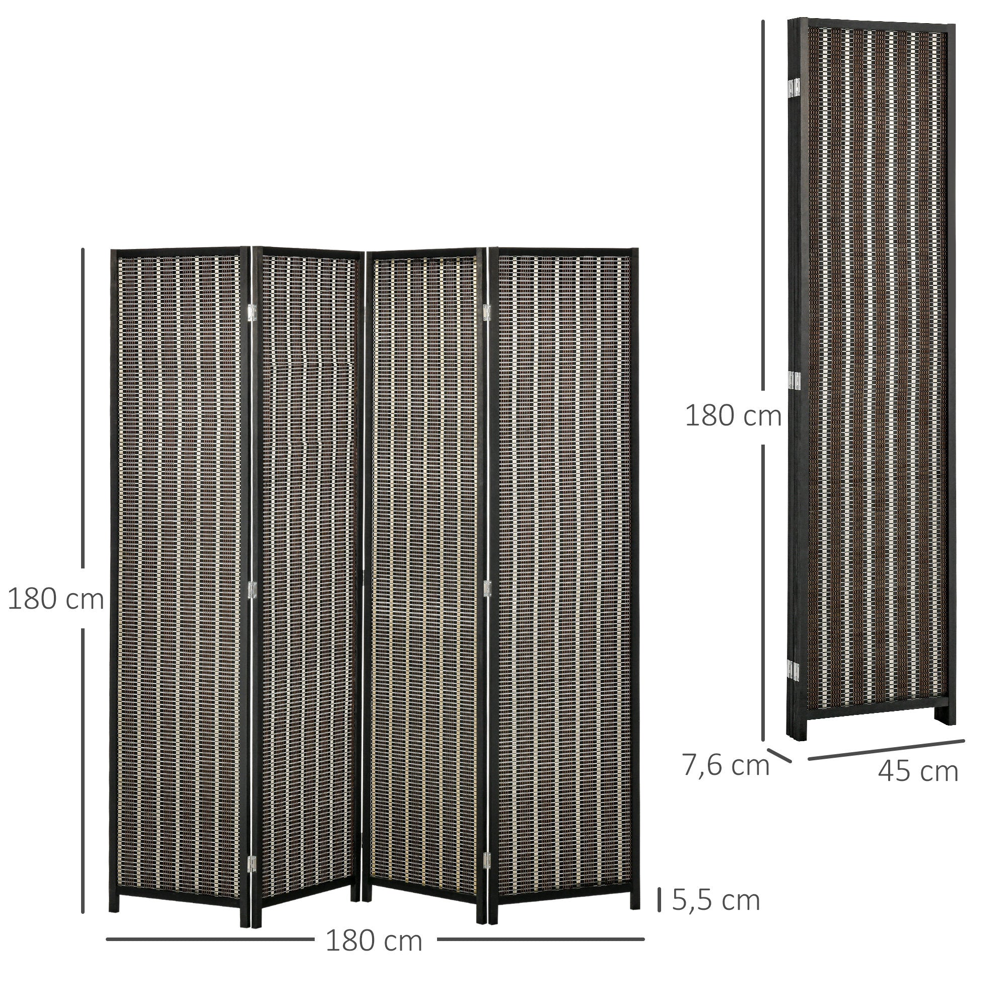 HOMCOM Raumteiler, faltbar, Kiefernholz/Bambus, 180 x 180 cm, Braun/Schwarz