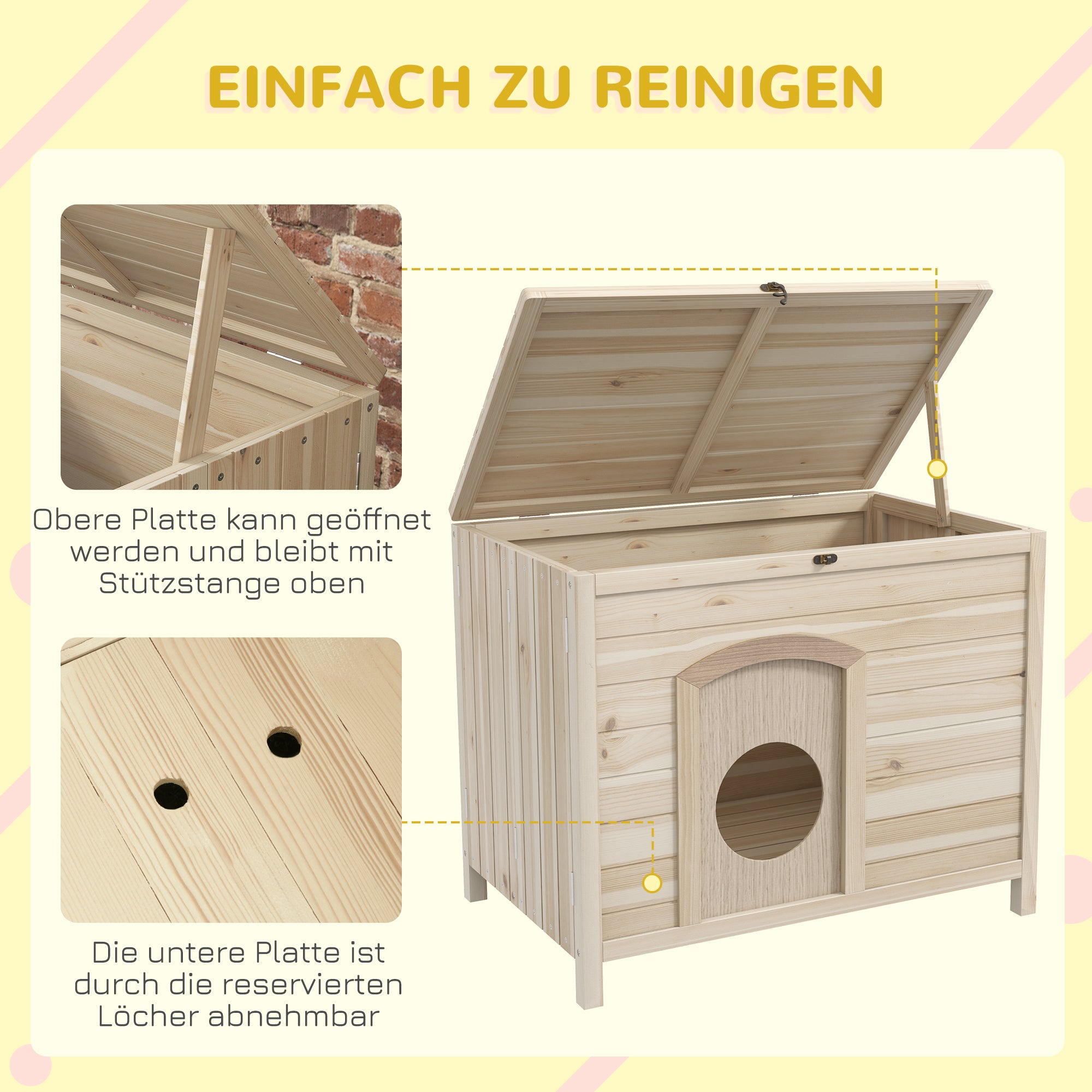 PawHut Kleines Haustierhaus für Katzen und Zwergkaninchen, Haustierhütte, faltbar, Massivholz, 78 x 51 x 62 cm