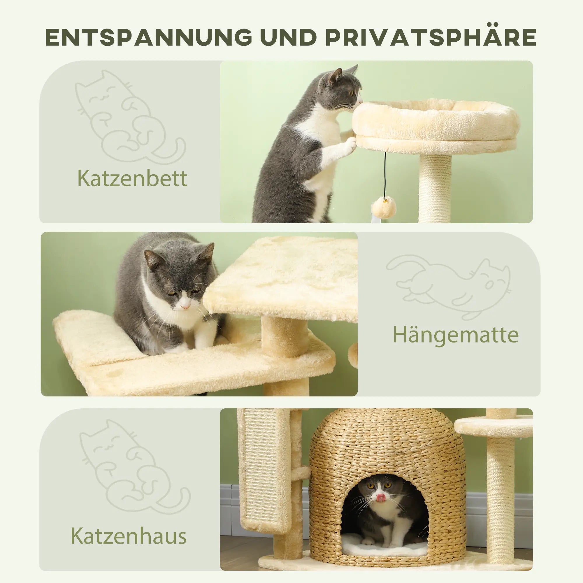 PawHut Kratzbaum 112?cm mit Höhle & Spielbällen Beige