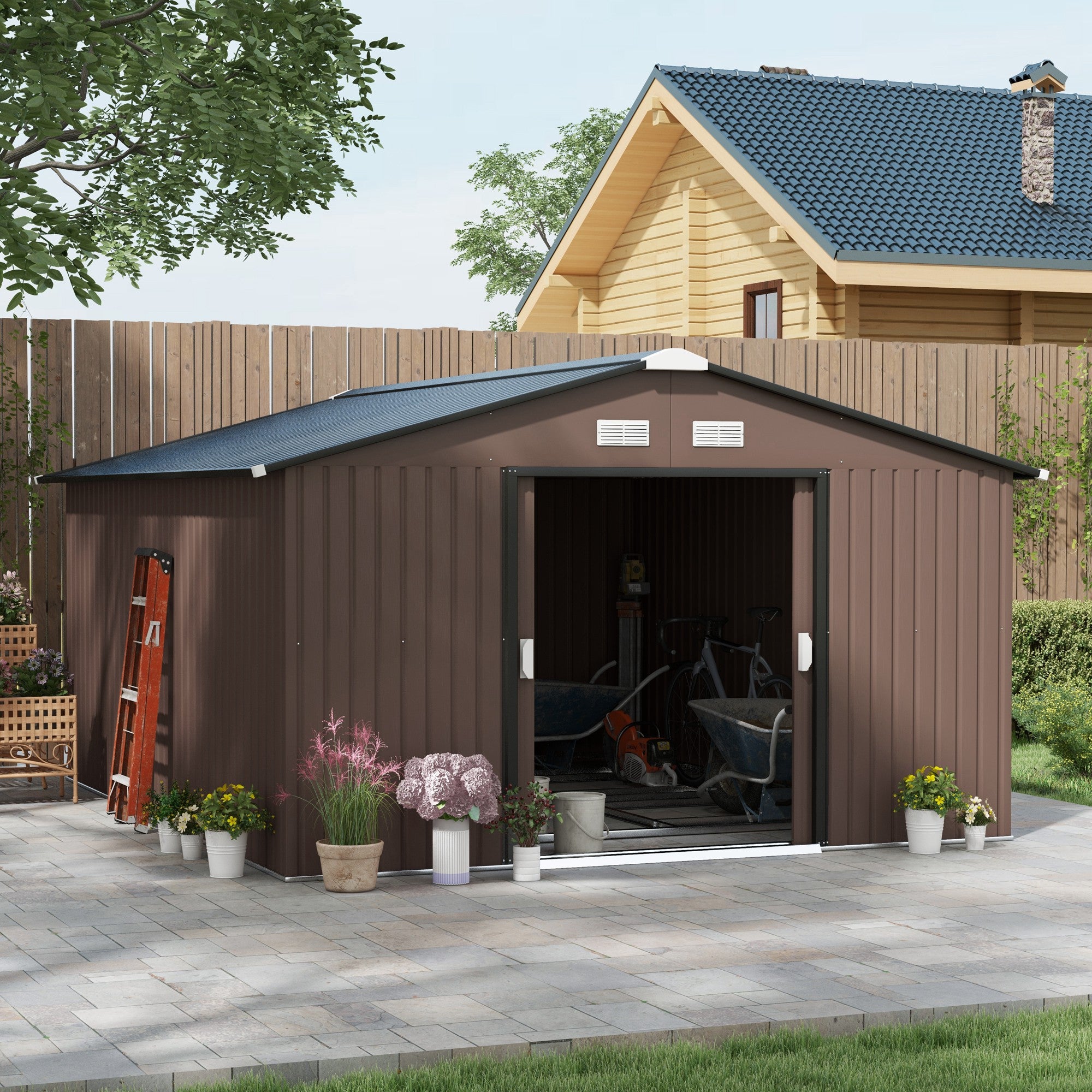 Outsunny Gerätehaus 12,4 m² Braun