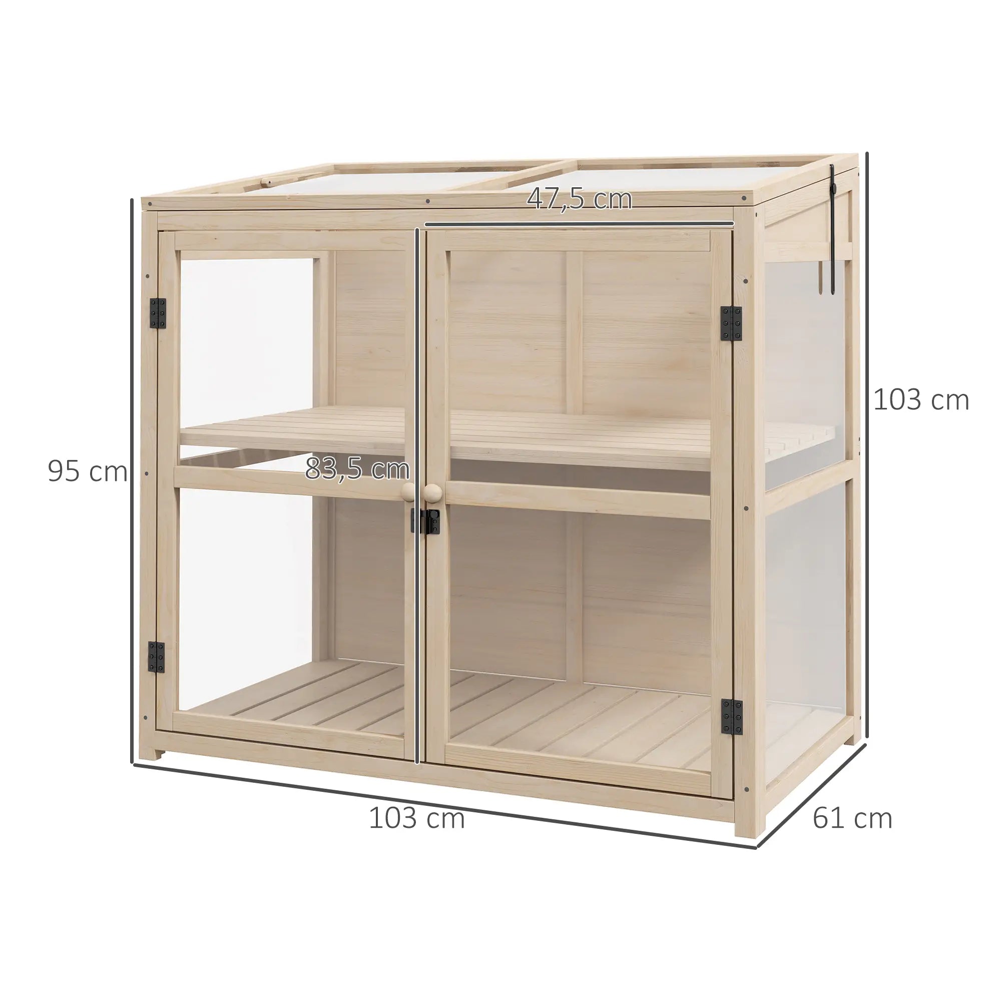 Frühbeet aus Holz 103x61?cm mit Tür & Fenster, Natur