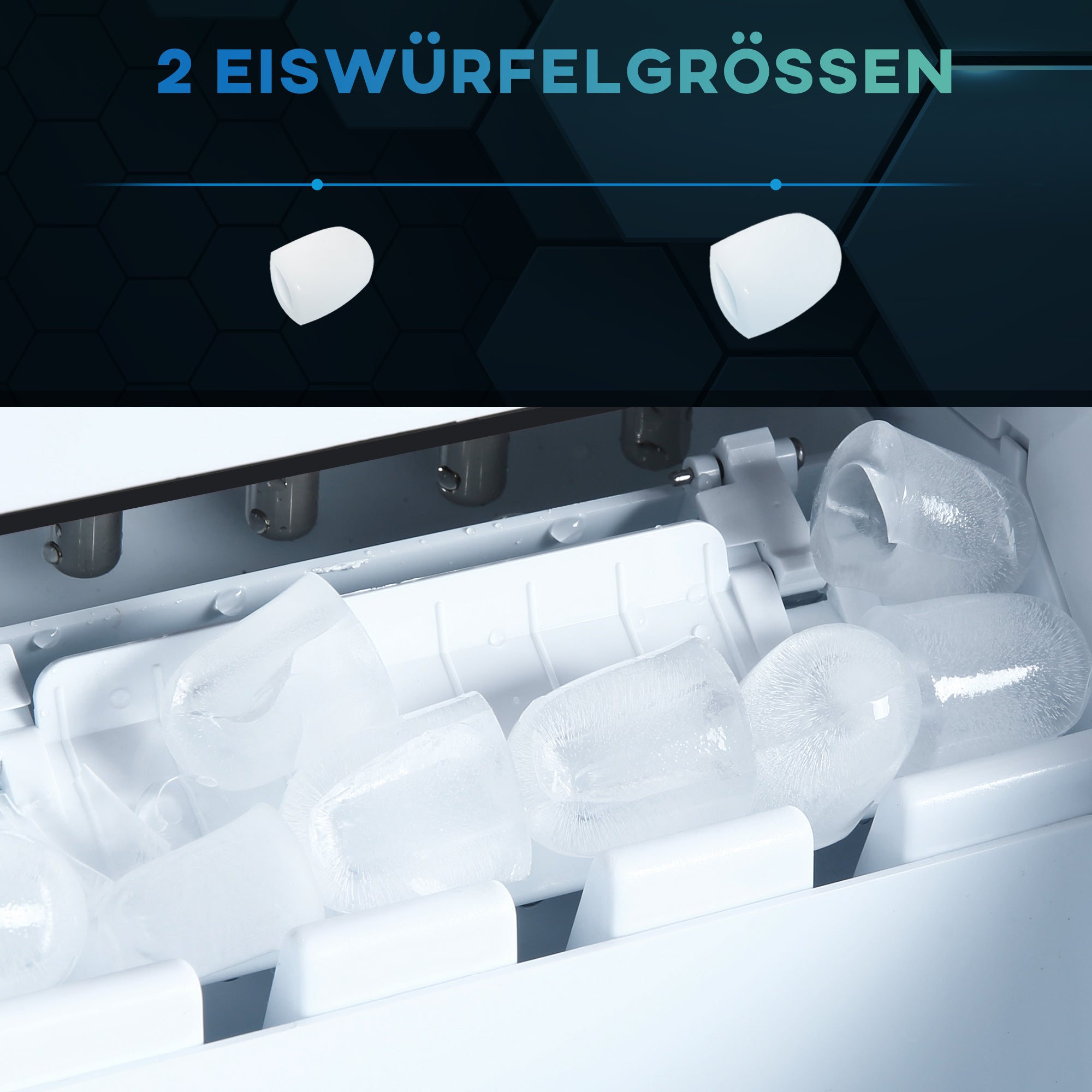 HOMCOM Eiswürfelmaschine, 2, 2 Liter, 12 kg in 24 h, Eiskugeln, selbstreinigend, Eiswanne, Eisschaufel, Schwarz