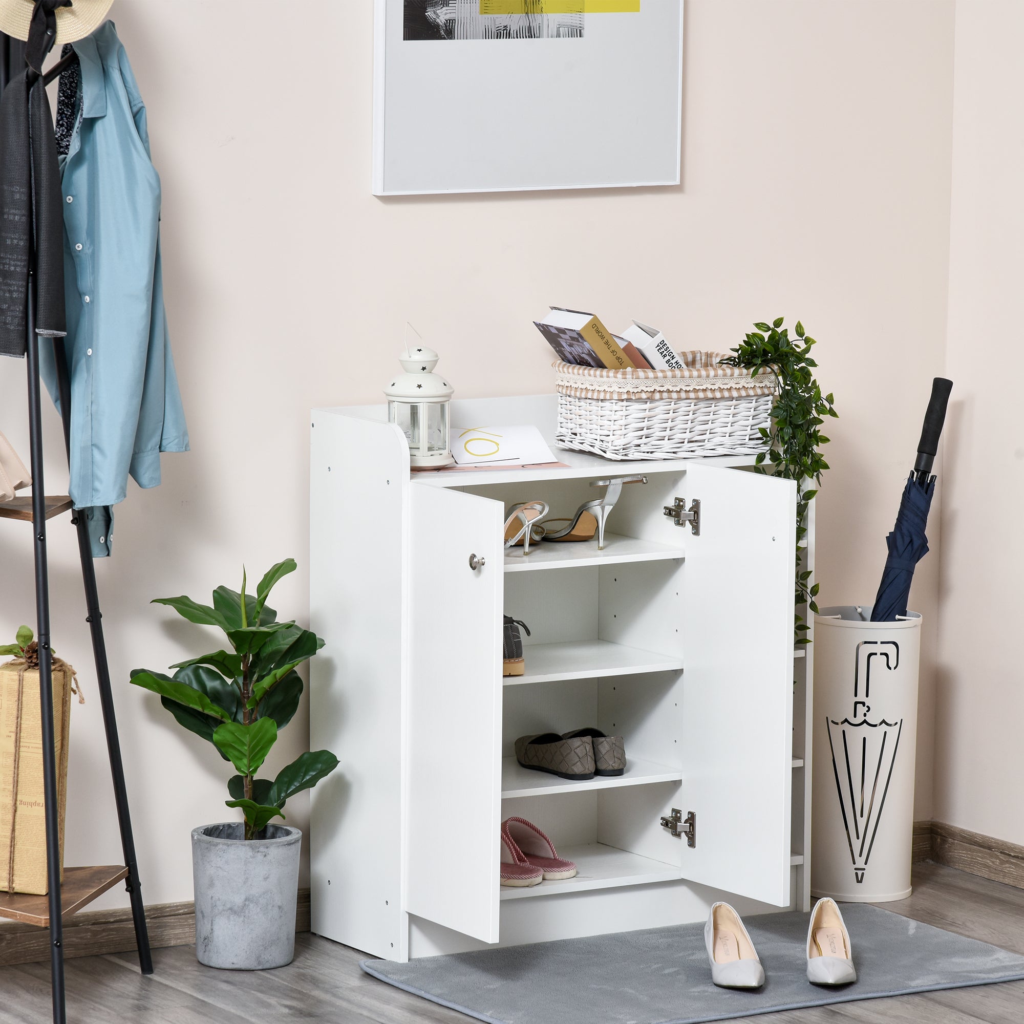 HOMCOM Schuhschrank Schuhkommode Schuhregal, 4 Regale. 1 Schrank, 83 cm x 30  cm x 90 cm, Weiß
