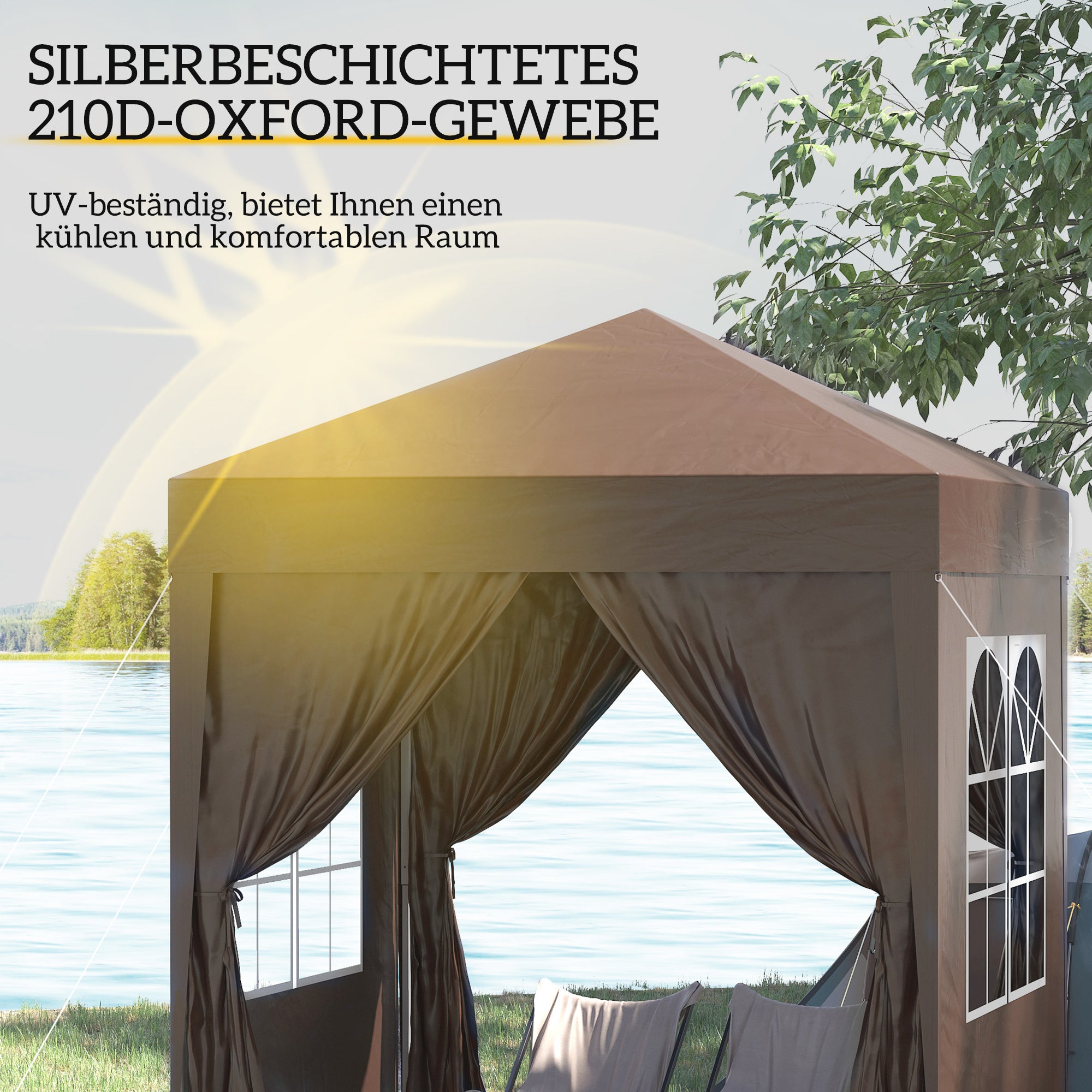 Outsunny Faltpavillon, Bierzelt, 4 abnehmbare Seitenwände, 2 Fenster, Metallrahmen, 2 x 2m, Braun