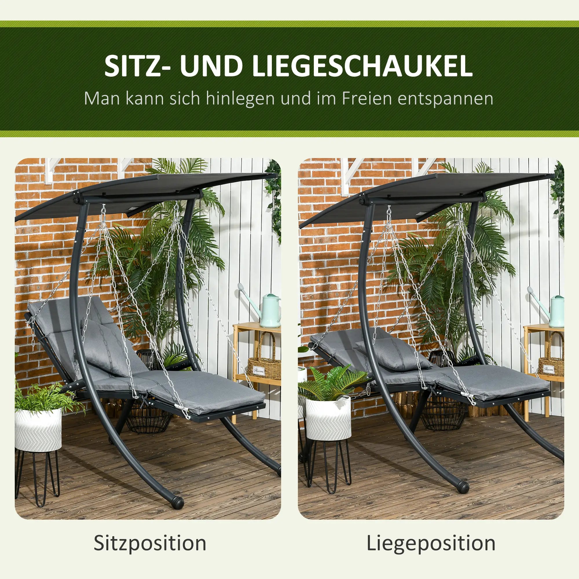 Outsunny 3-Sitzer Hollywoodschaukel Dunkelgrau
