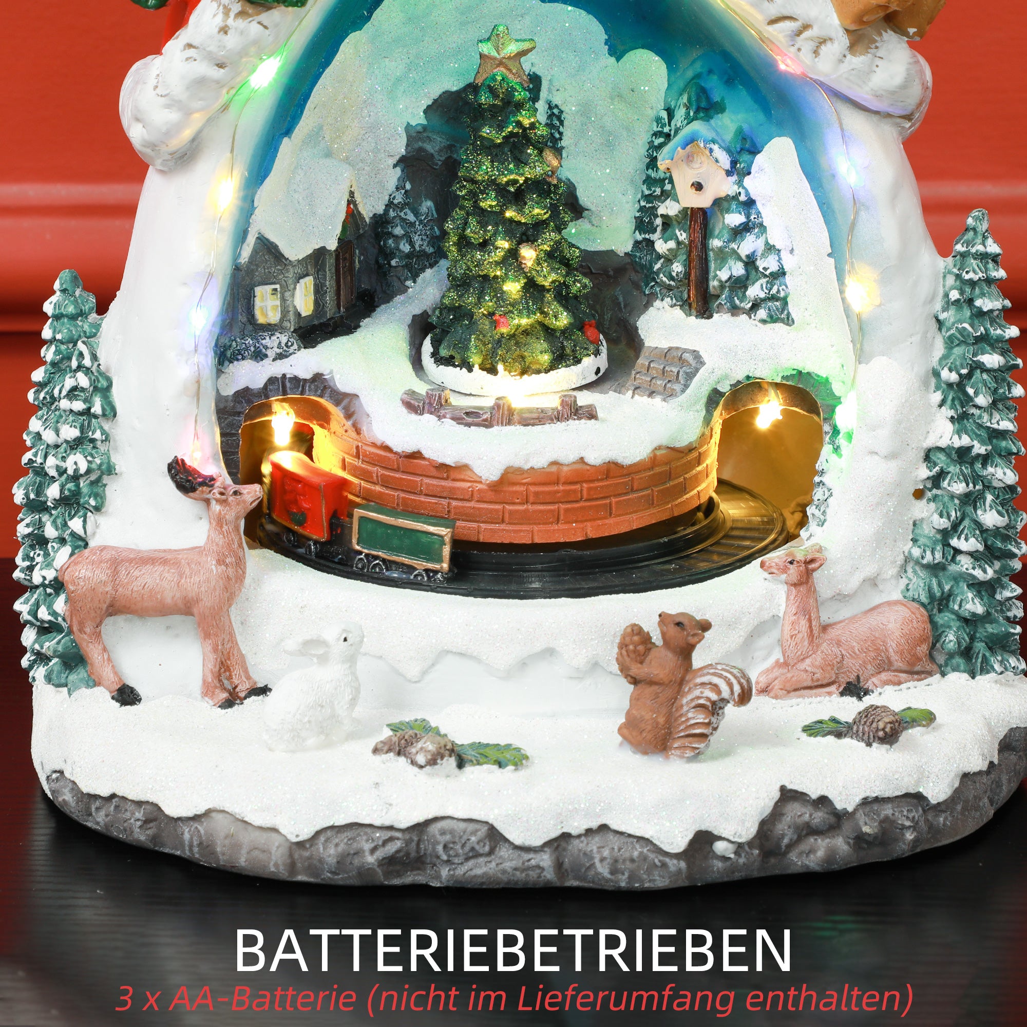 HOMCOM Weihnachtsdorf in Schneemann-Form mit fahrendem Zug, LED-Lichtern und Musik, festliche Tischdekoration, Mehrfarbig