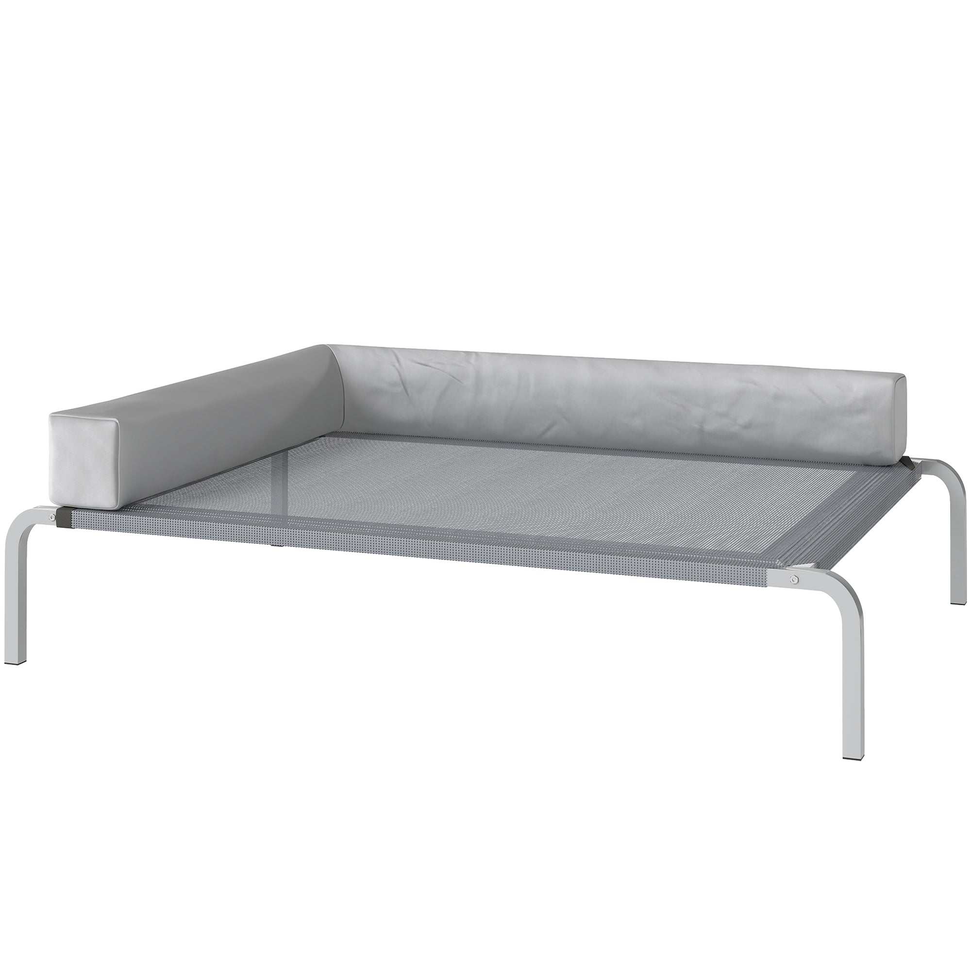 PawHut Hundeliege Outdoor, Erhöhtes Hundebett für Mittelgroße Hunde, mit L-förmige Kissen 110x75x30cm, Hellgrau