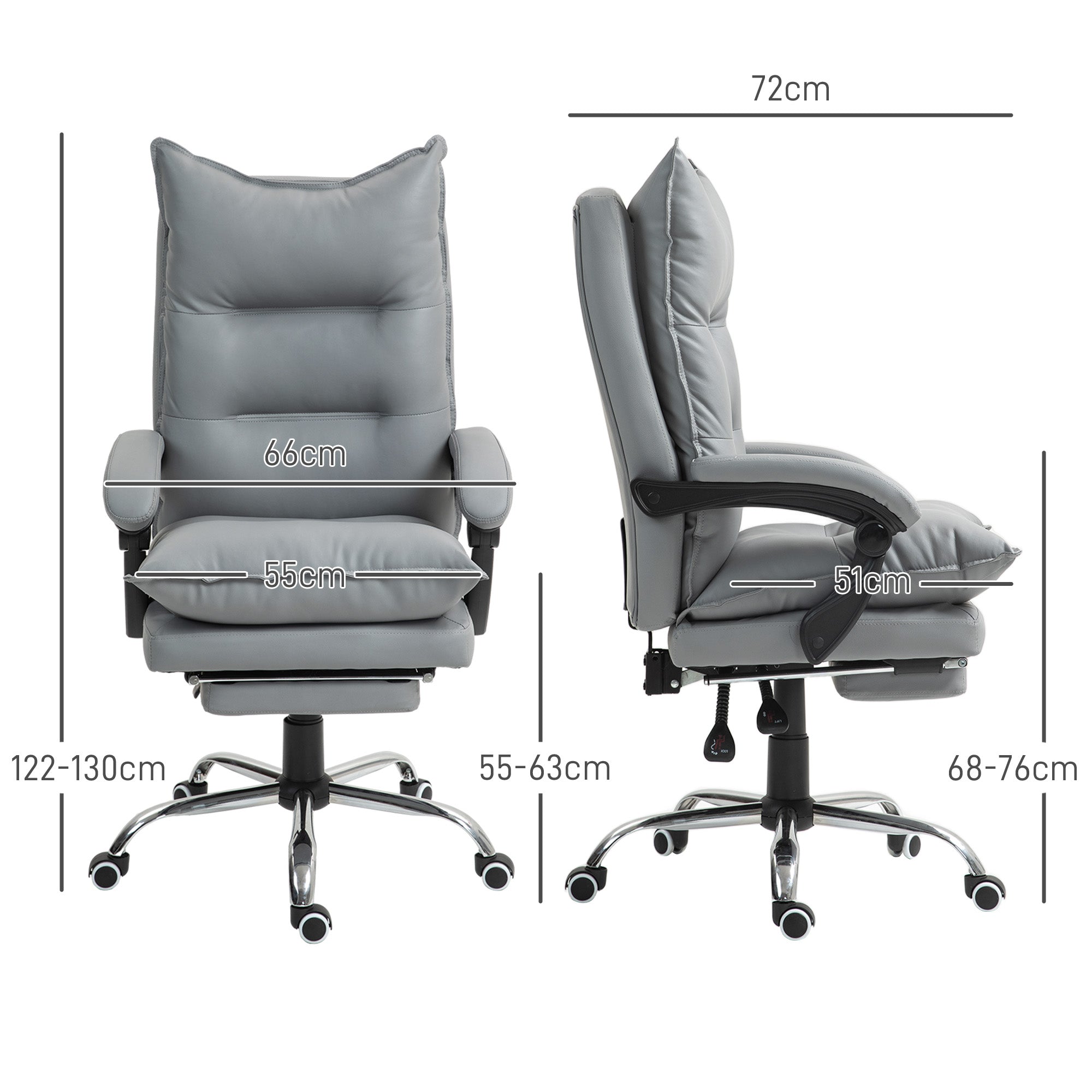 Vinsetto Ergonomischer Bürostuhl, verstellbare Sitzhöhe, neigbare Rückenlehne, Kunstleder, Hellgrau