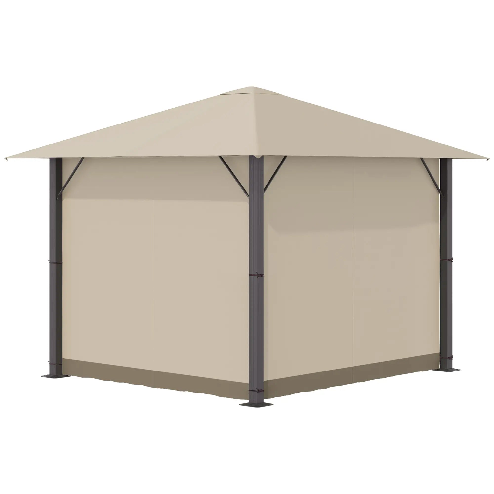 Outsunny Gartenpavillon Pavillon 3 x 3 m Gartenzelt Dach mit Belüftungslöcher Festzelt Partyzelt mit 4 x Seitenteile wetterfest Aluminium Polyester khaki
