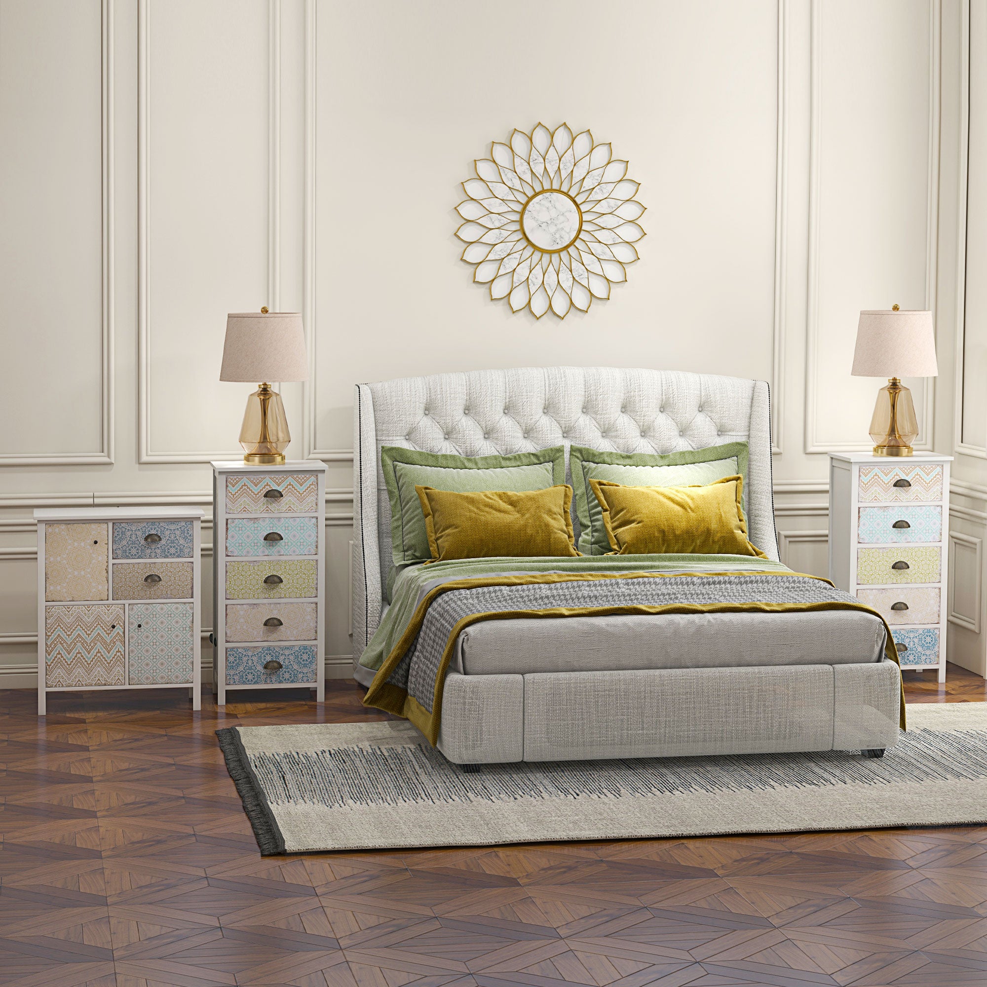 HOMCOM Kommode Schubladenkommode Siedeboard, Modern-Design, 5 Schubladen, 46 cm x 34 cm x 97,5 cm, Bunt