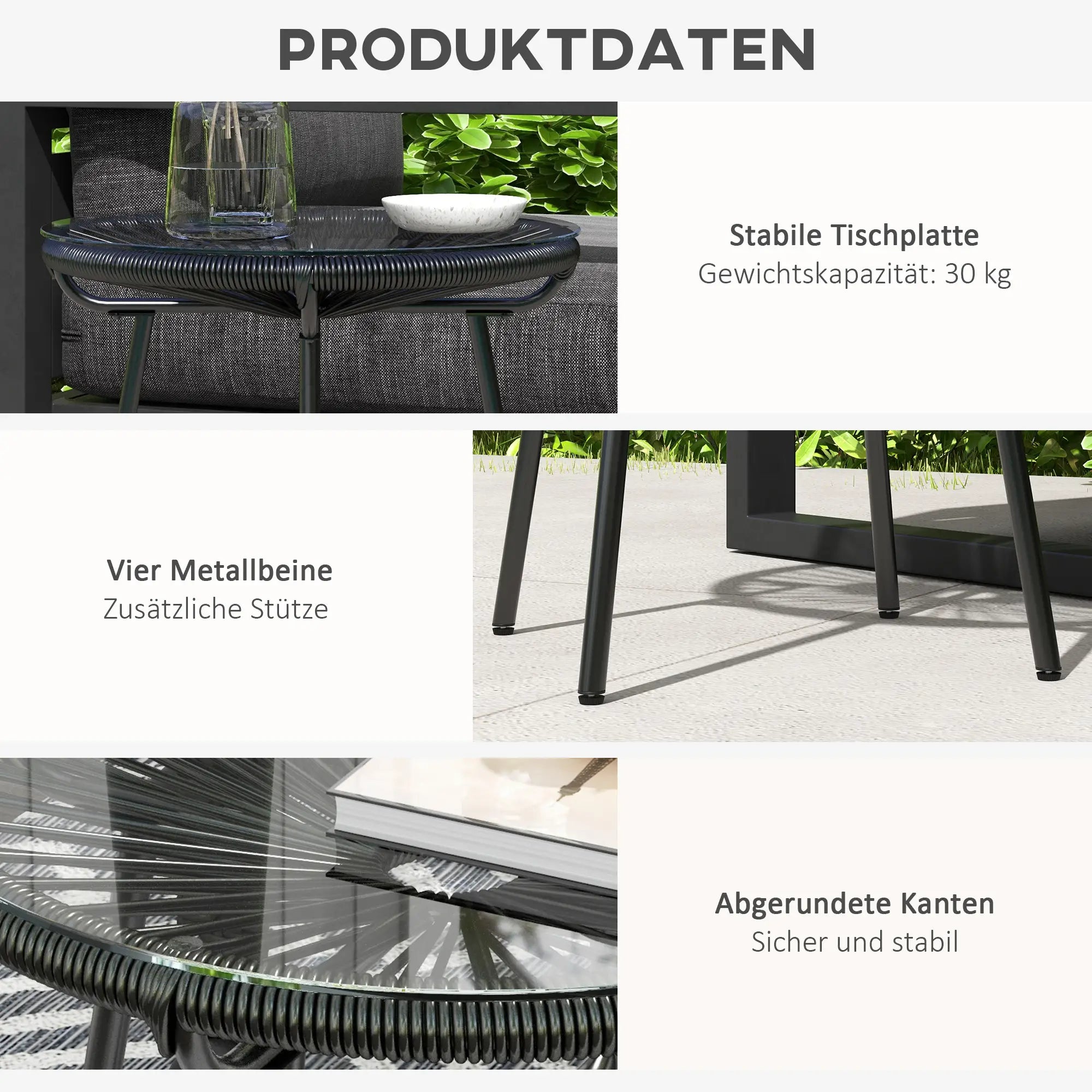 Outsunny Rattan Beistelltisch rund Schwarz