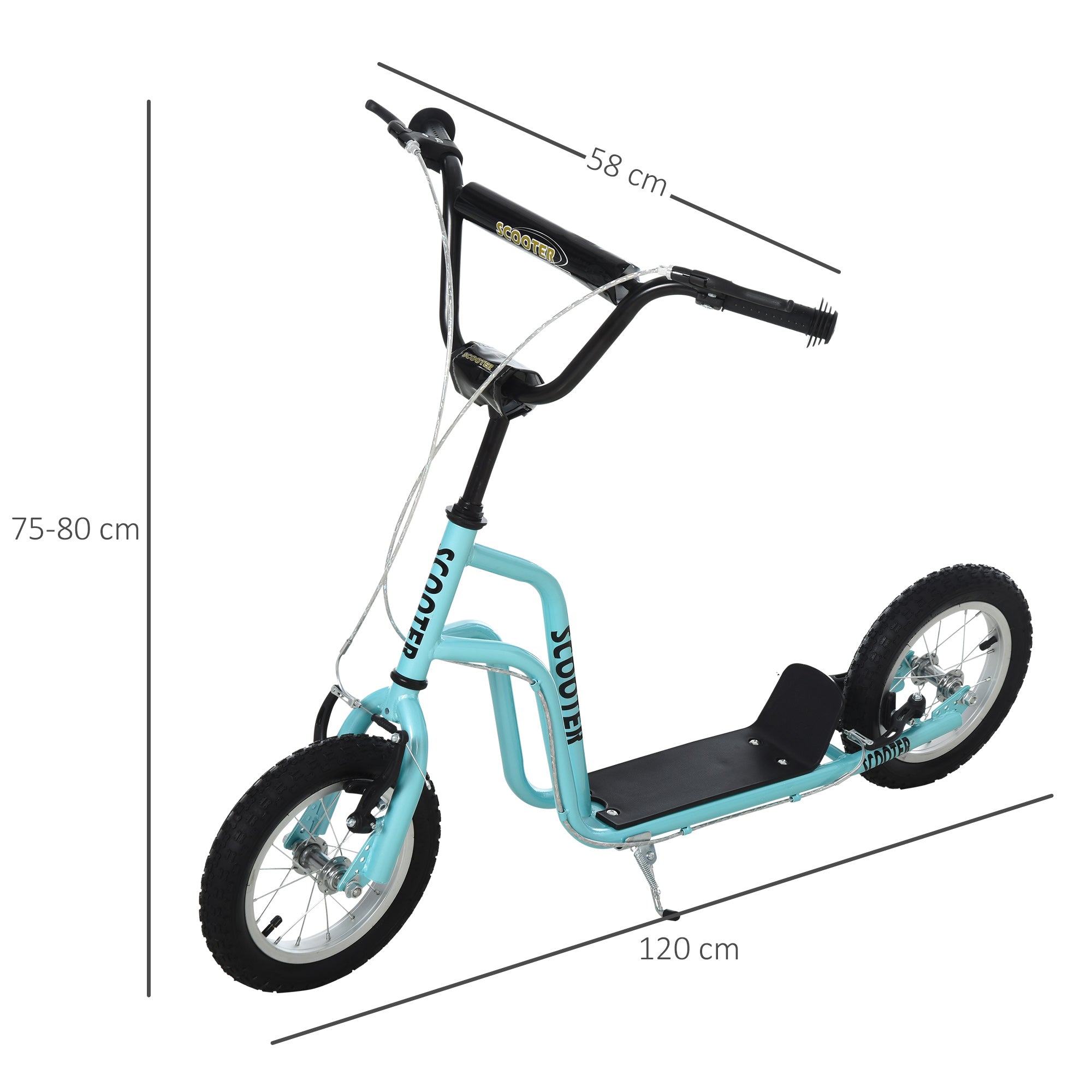 HOMCOM Kinderroller Lenker Verstellbar Scooter Tretroller Cityroller Kinder Roller Kickboard mit Luftreifen 12 Zoll ab 5 Jahre Blau 120 x 58 x 75-80 cm