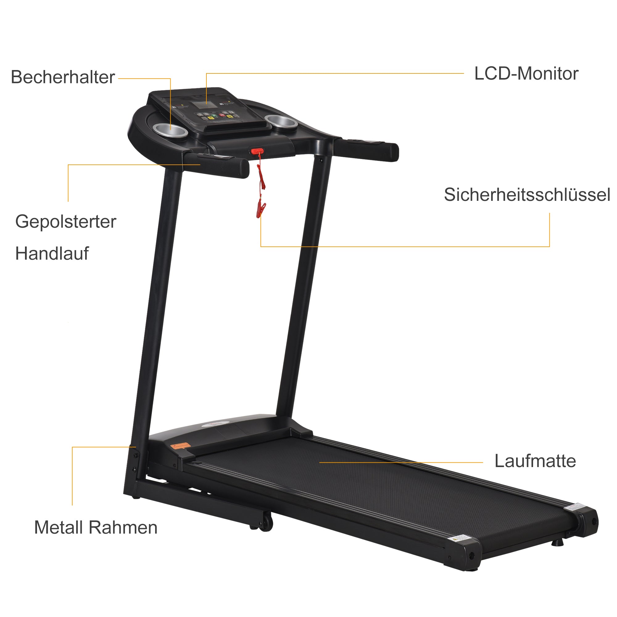 HOMCOM Laufband Klappbar elektrisch 500 W 1-12 km/h LED-Display Getränkehalter und Handyhalterung sehr gut geeignet für Home Gym Indoor Fitness Schwarz 134 x 60 x 118 cm