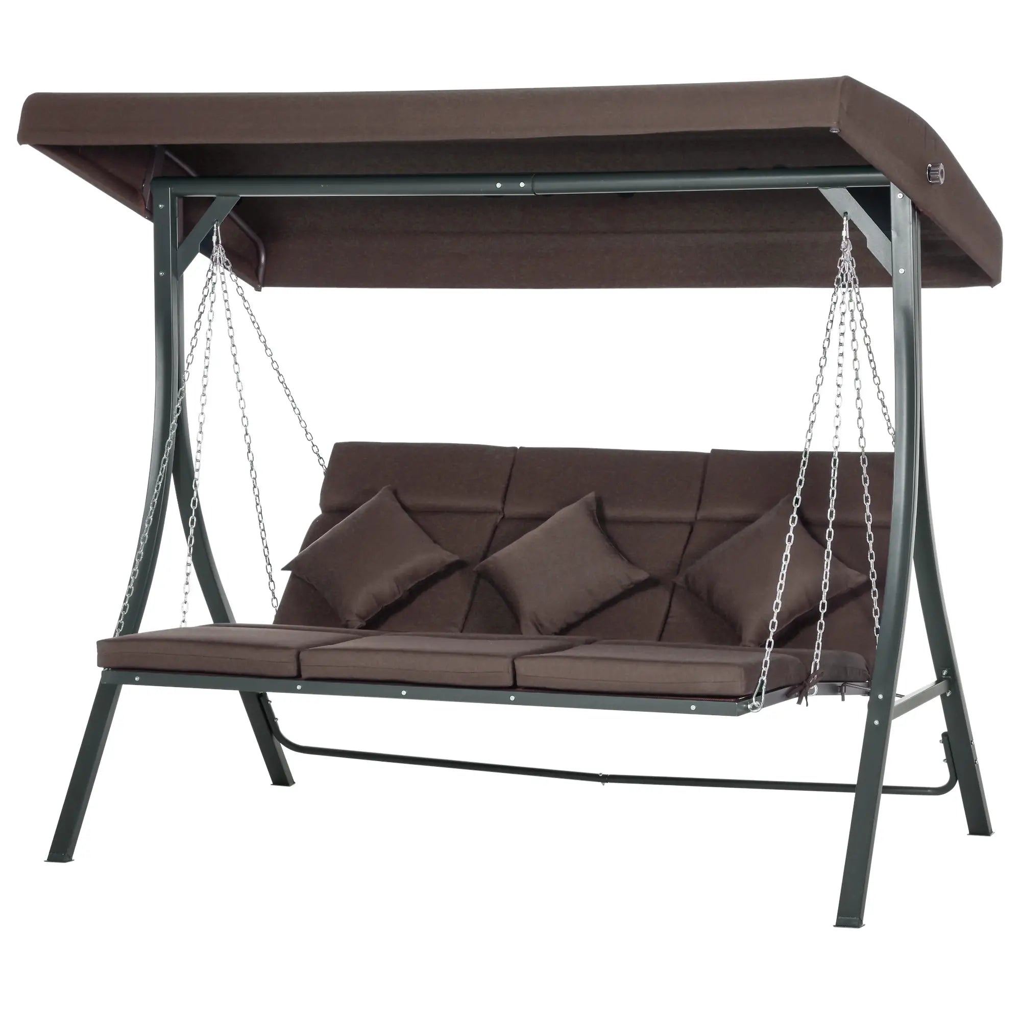 Outsunny Hollywoodschaukel, für 3 Personen, verstellbares Sonnendach, bis 270 kg, braun, 198 x 118 x 168 cm