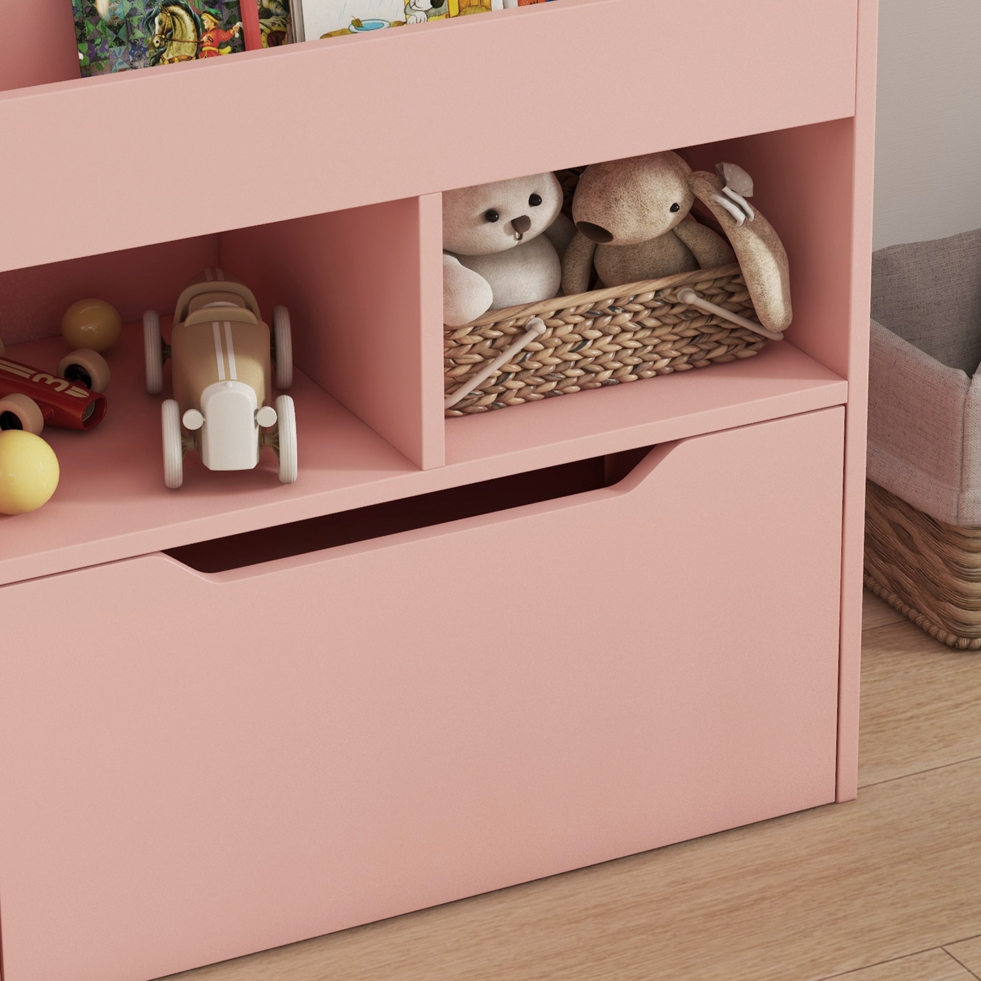 HOMCOM Kinderregal mit Schublade, Bücherregal mit Fächern, 60 x 29,9 x 90 cm, Rosa