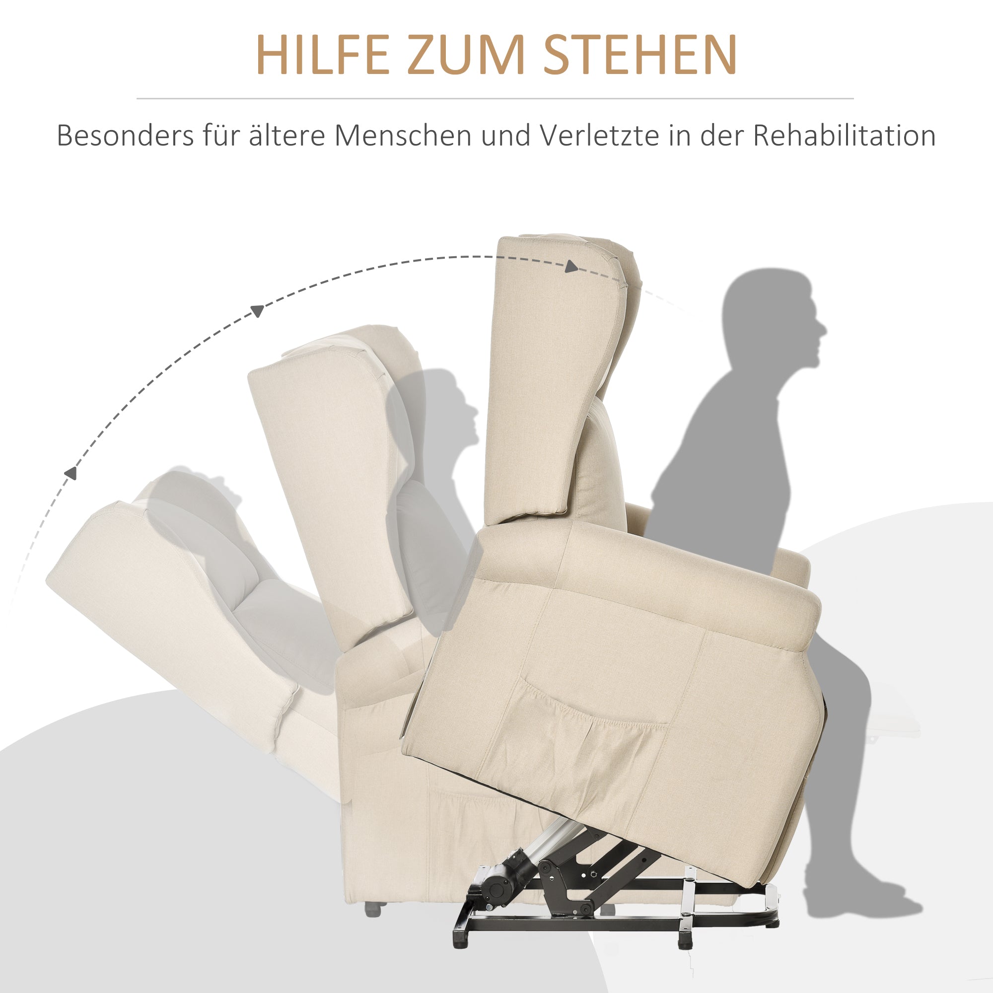 HOMCOM Relaxsessel mit Liegefunktion elektrisch, Seniorensessel mit Aufstehhilfe, , bis 200kg, 72,5x94x109cm, Creme