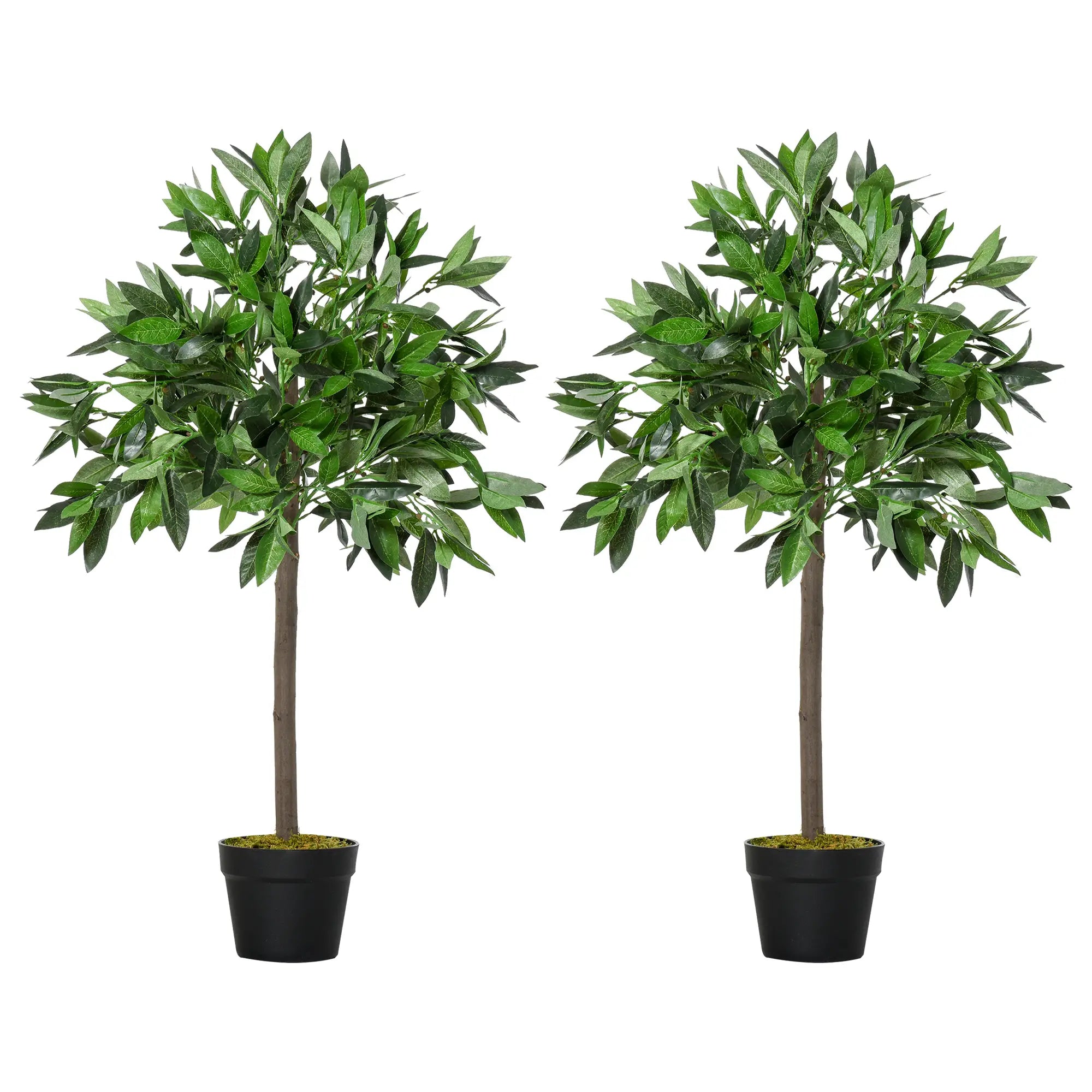 Outsunny 2er-Set Künstlicher Lorbeerbaum 90?cm im Zementtopf