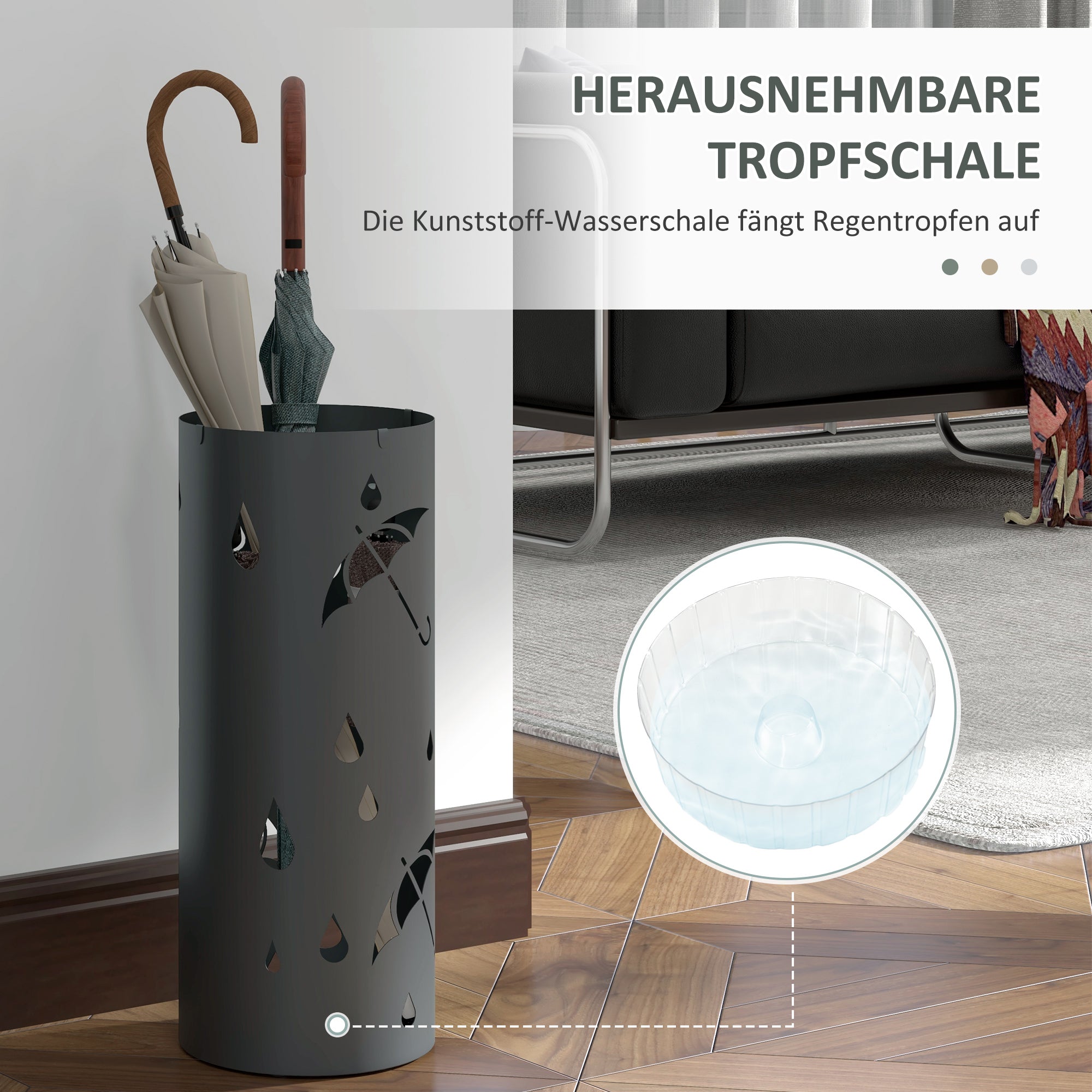 HOMCOM Schirmständer, Stahl, Säulenform, Herausnehmbares Bodenfach, Ø17 x 41H cm, Grau