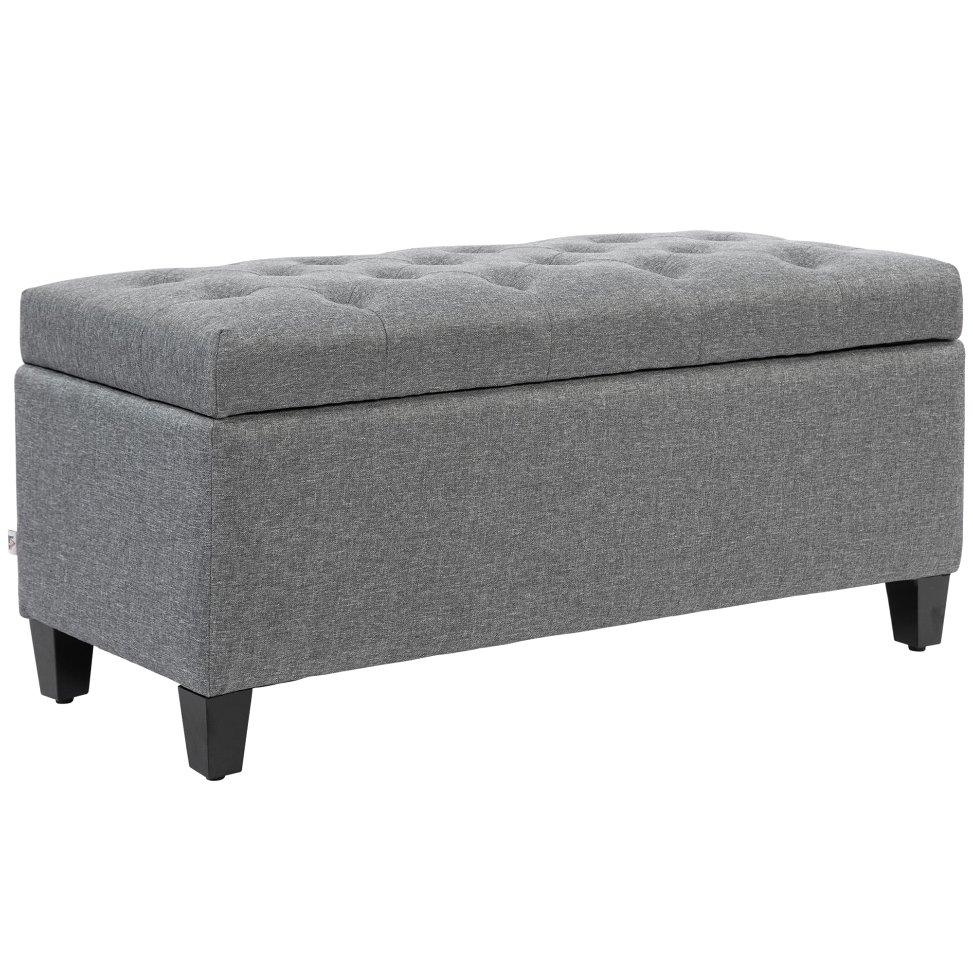HOMCOM Sitzbank, Polsterbank mit Stauraum, leinenartiges Polyester, Kautschukholz, 100 x 40 x 44 cm, Hellgrau
